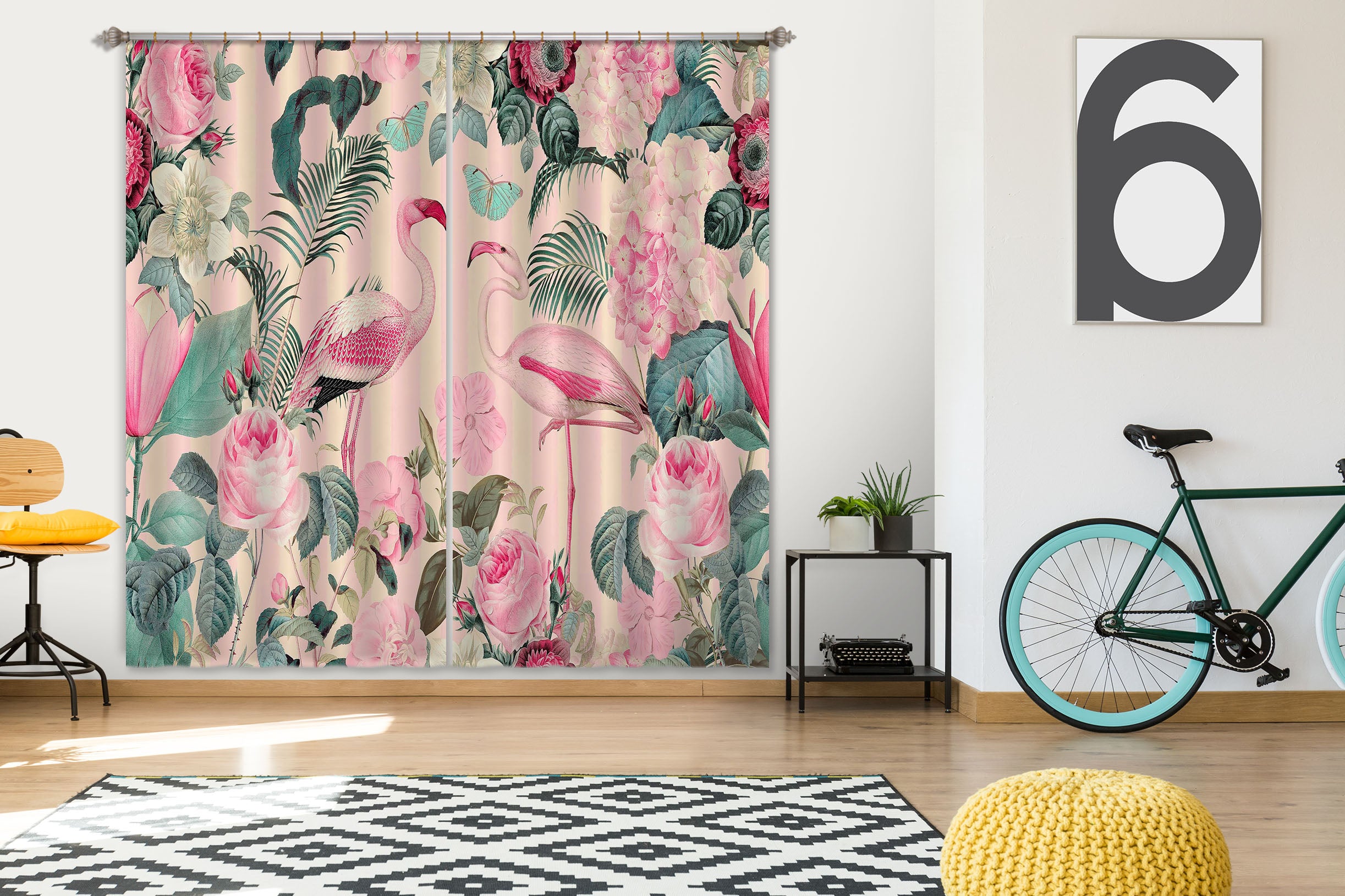 3D Flamingo Forest 055 Andrea haase Curtain Curtains Drapes