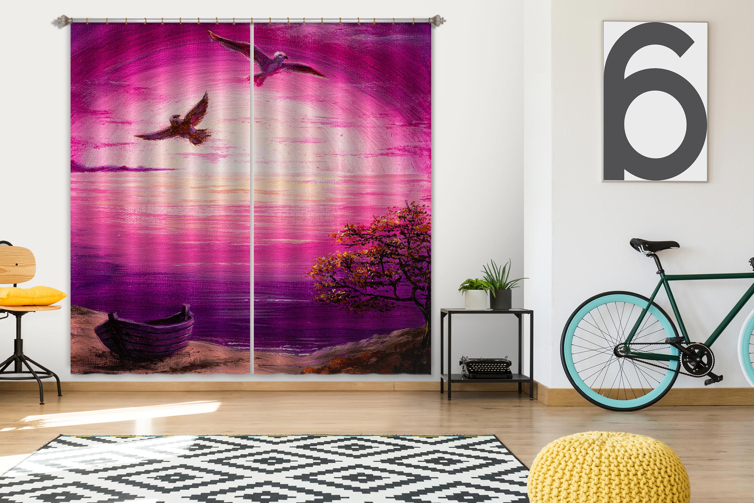 3D Pink Sky Eagle 1720 Marina Zotova Curtain Curtains Drapes