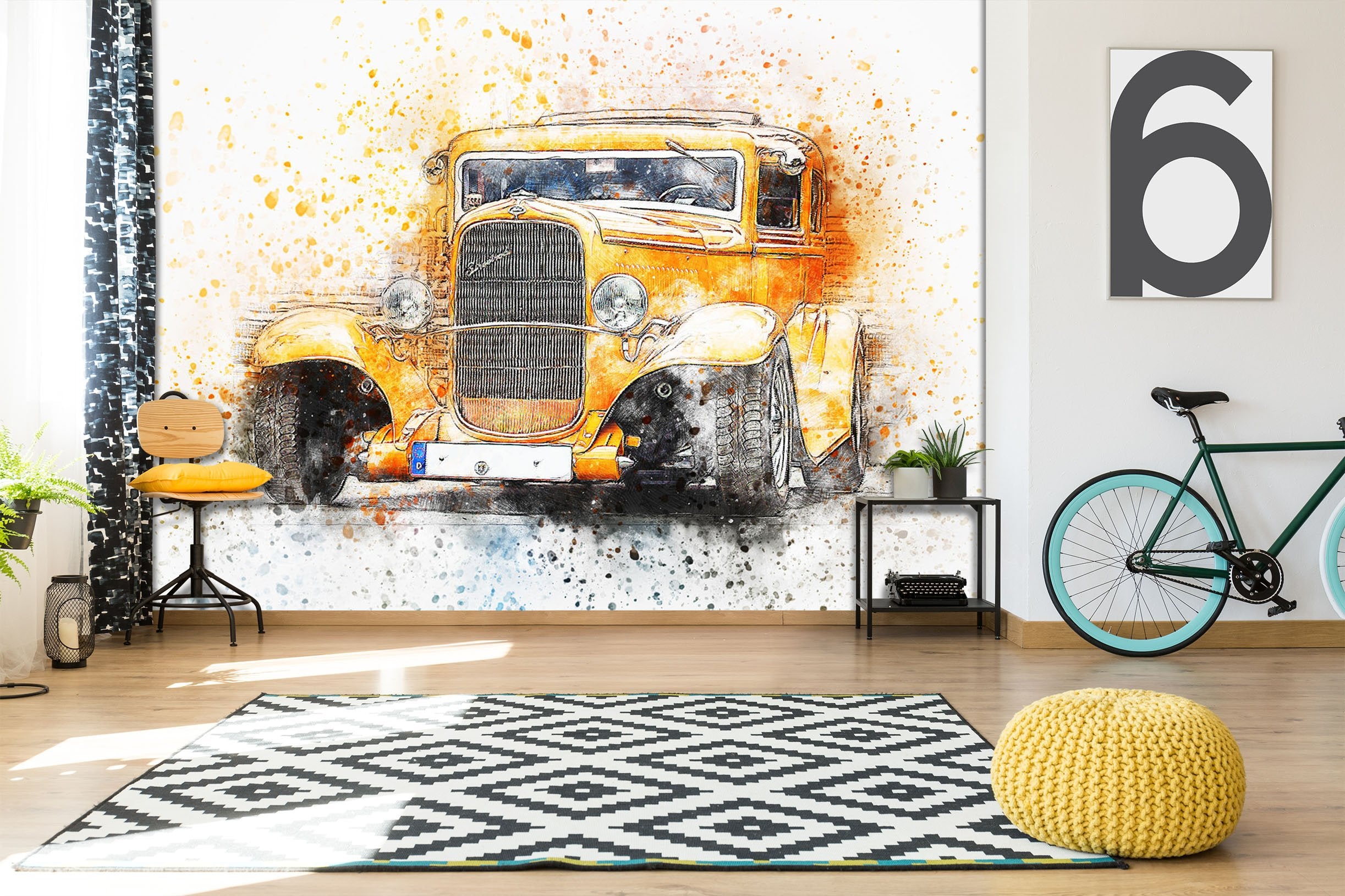 D Yellow Car 952 Vehicle Wall Murals Wallpaper AJ Wallpaper 2