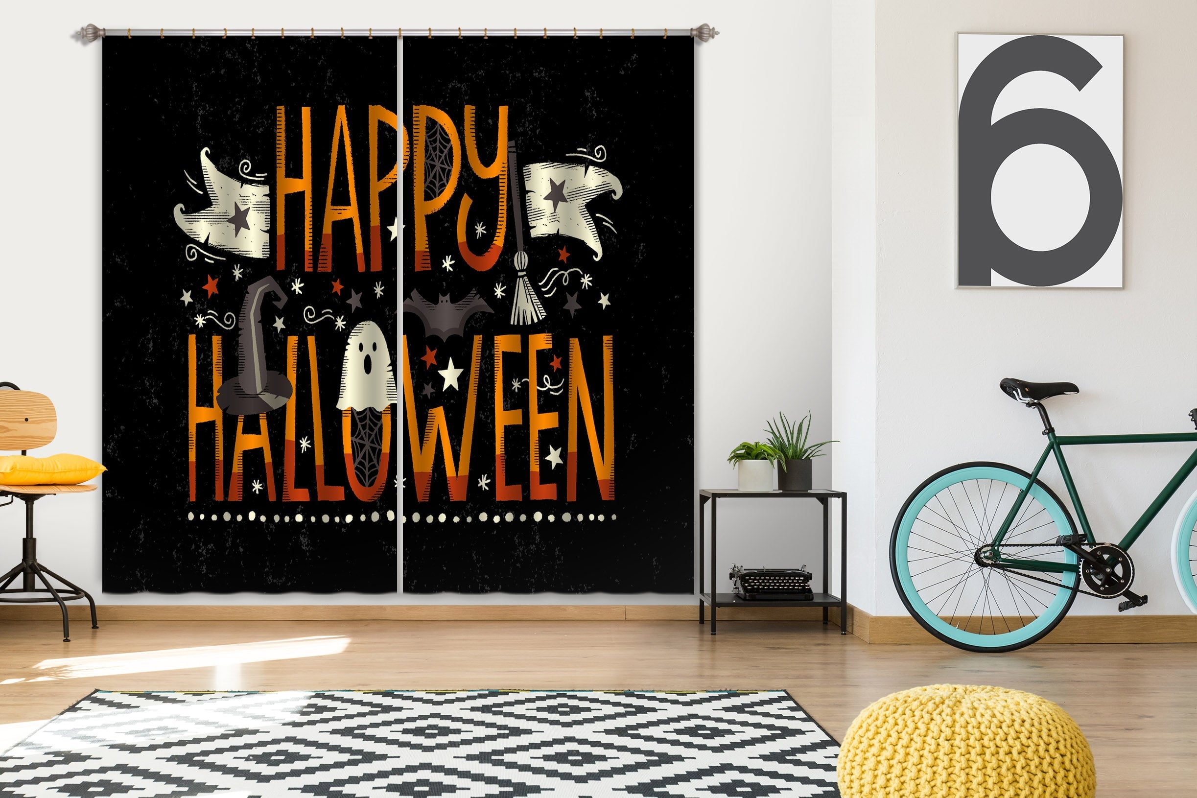 3D Ghost Hat Festival 030 Halloween Curtains Drapes Curtains AJ Creativity Home