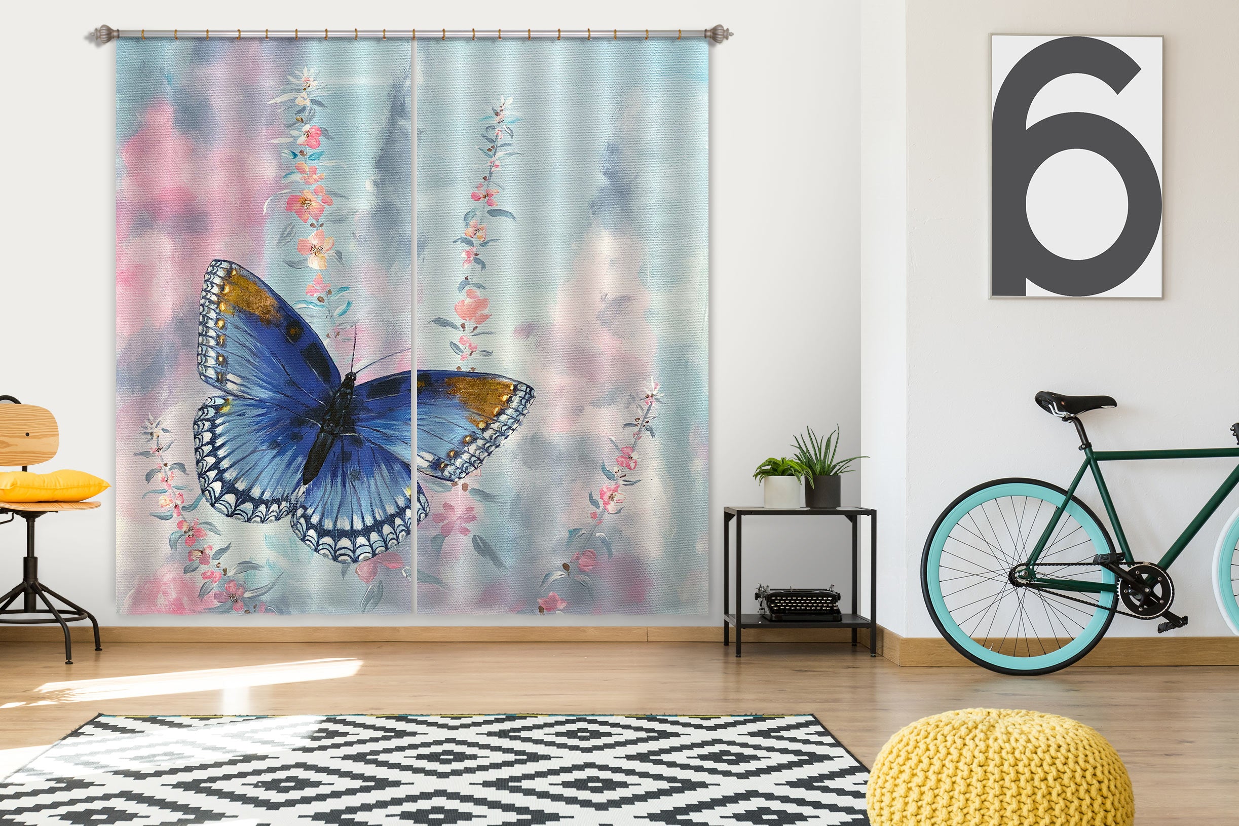 3D Butterfly Blue 9760 Marina Zotova Curtain Curtains Drapes