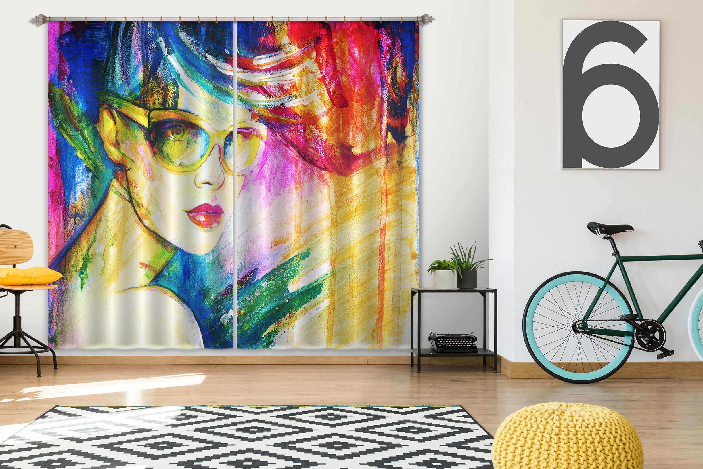 3D Glasses Girl 051 Curtains Drapes