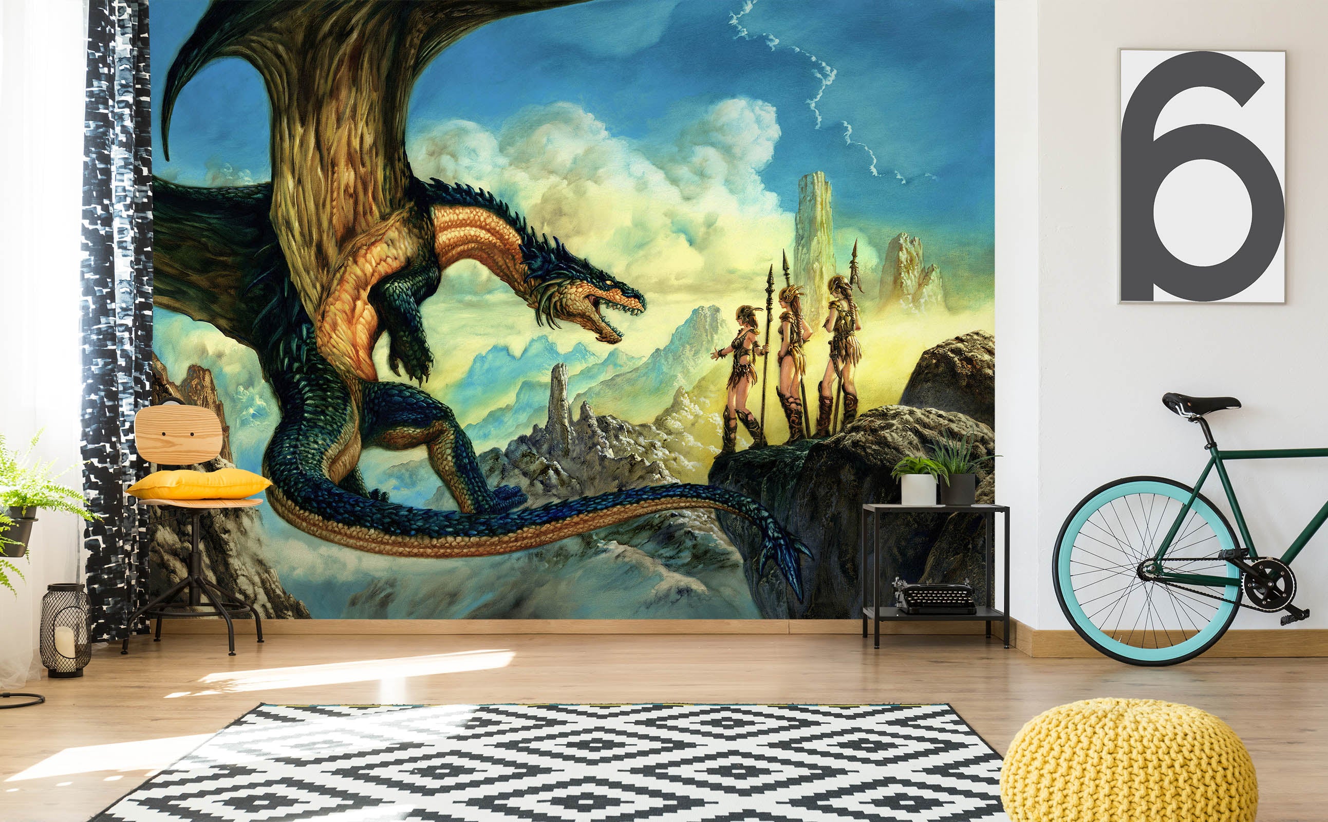 3D Dragon Female Soldier 7075 Ciruelo Wall Mural Wall Murals
