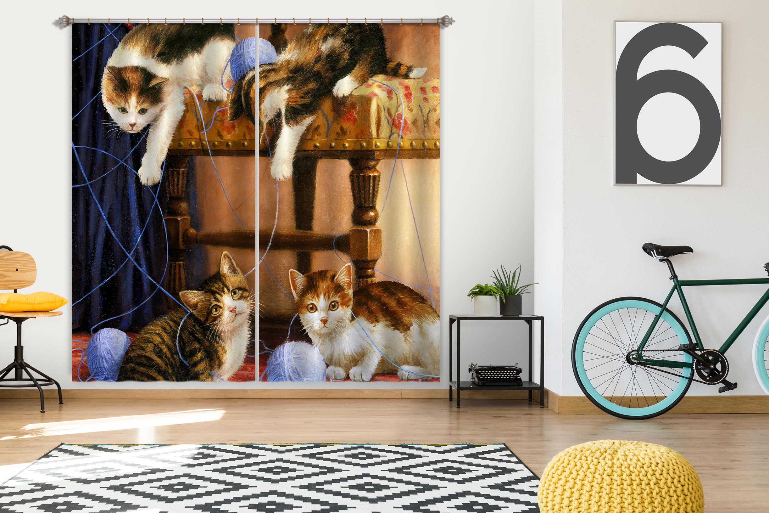 3D Cute Cat Wool 131 Kevin Walsh Curtain Curtains Drapes