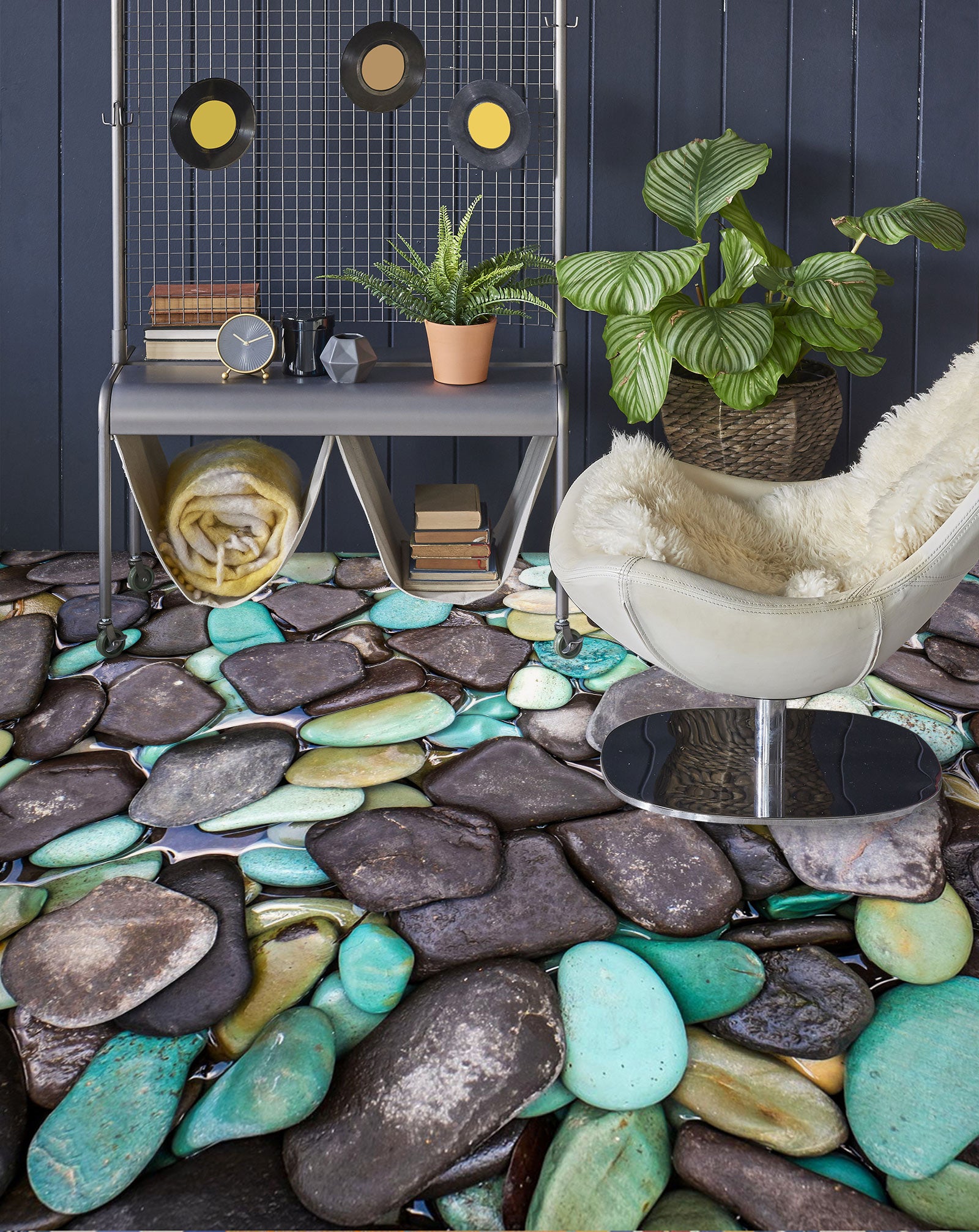 3D Chic Light Green Pebbles 1029 Floor Mural Wallpaper Murals Self-Adhesive Removable Print Epoxy