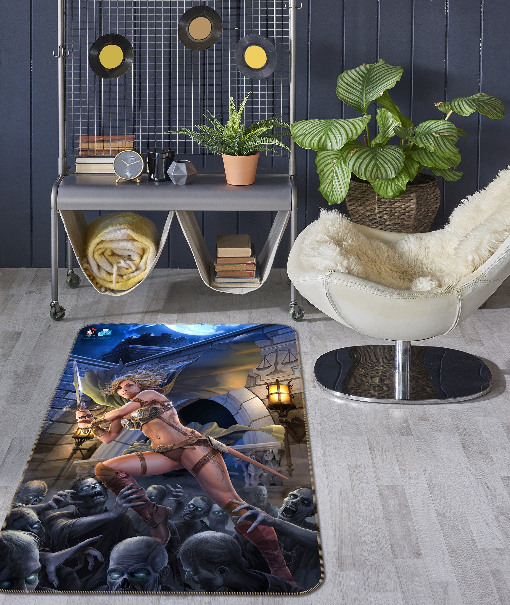 3D Female Warrior Skeleton 4148 Tom Wood Rug Non Slip Rug Mat