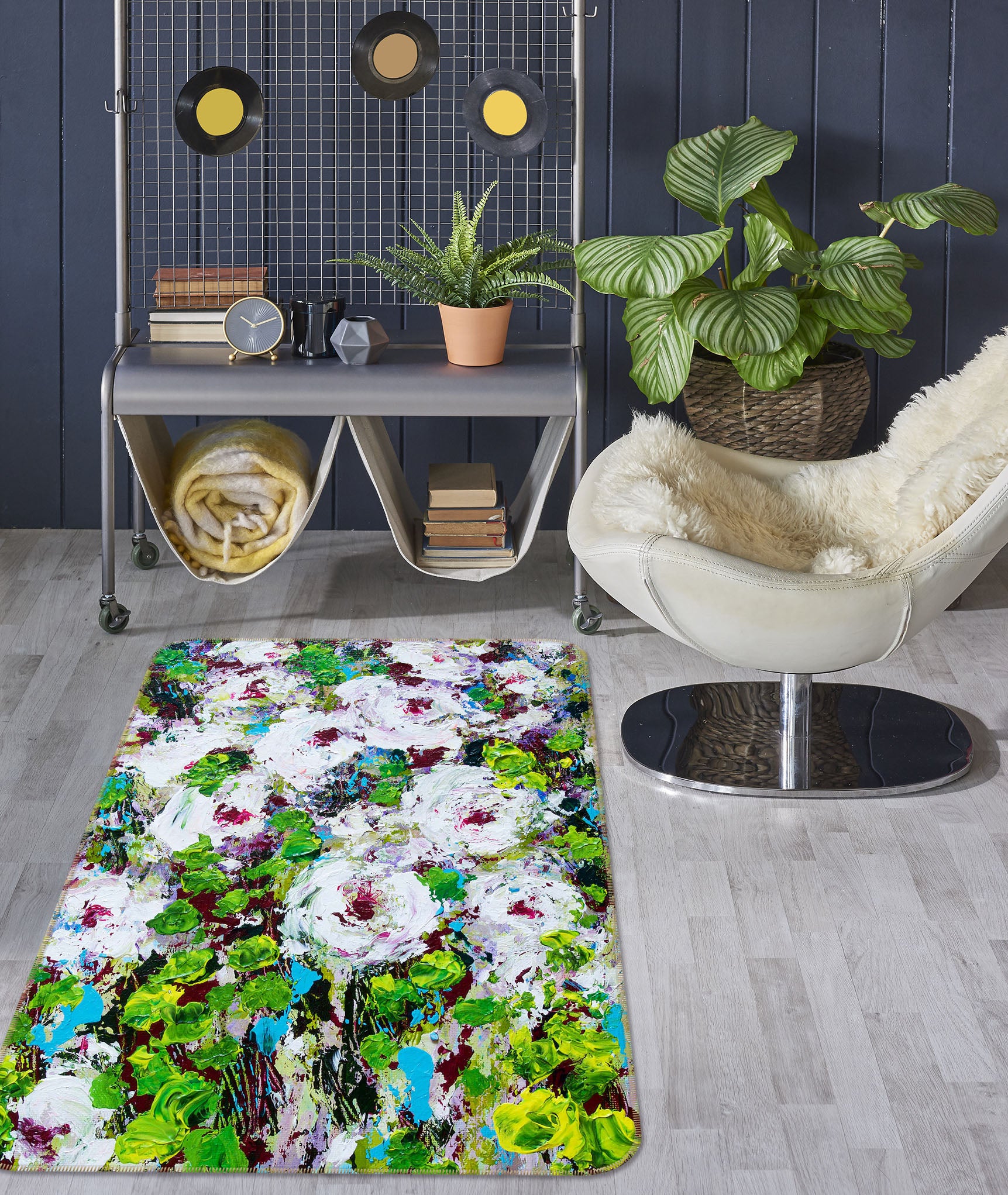 3D White Flowers 3017 Allan P. Friedlander Rug Non Slip Rug Mat