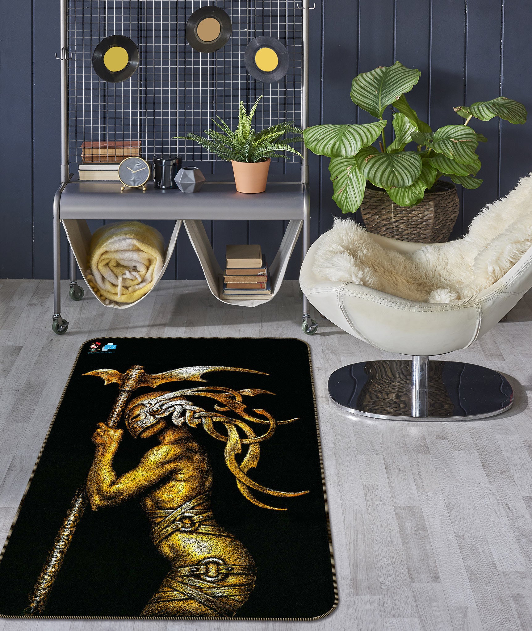 3D Mask Man Metallic 6023 Ciruelo Rug Non Slip Rug Mat