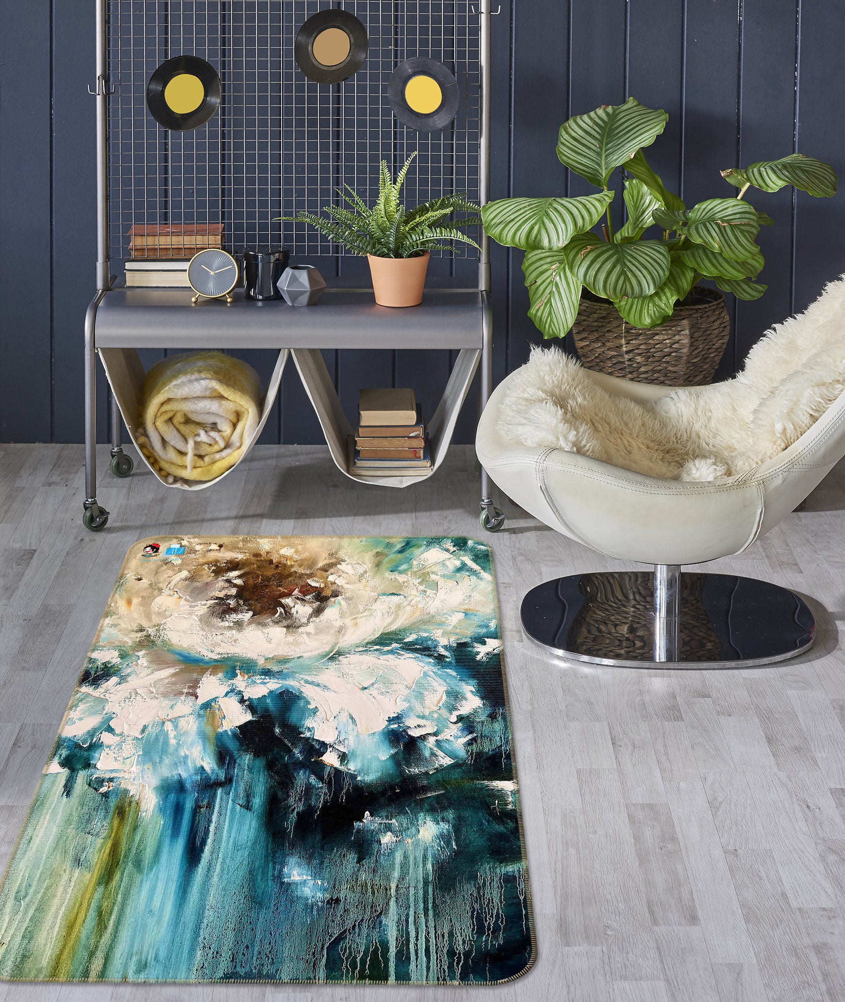 3D White Flower 1189 Skromova Marina Rug Non Slip Rug Mat