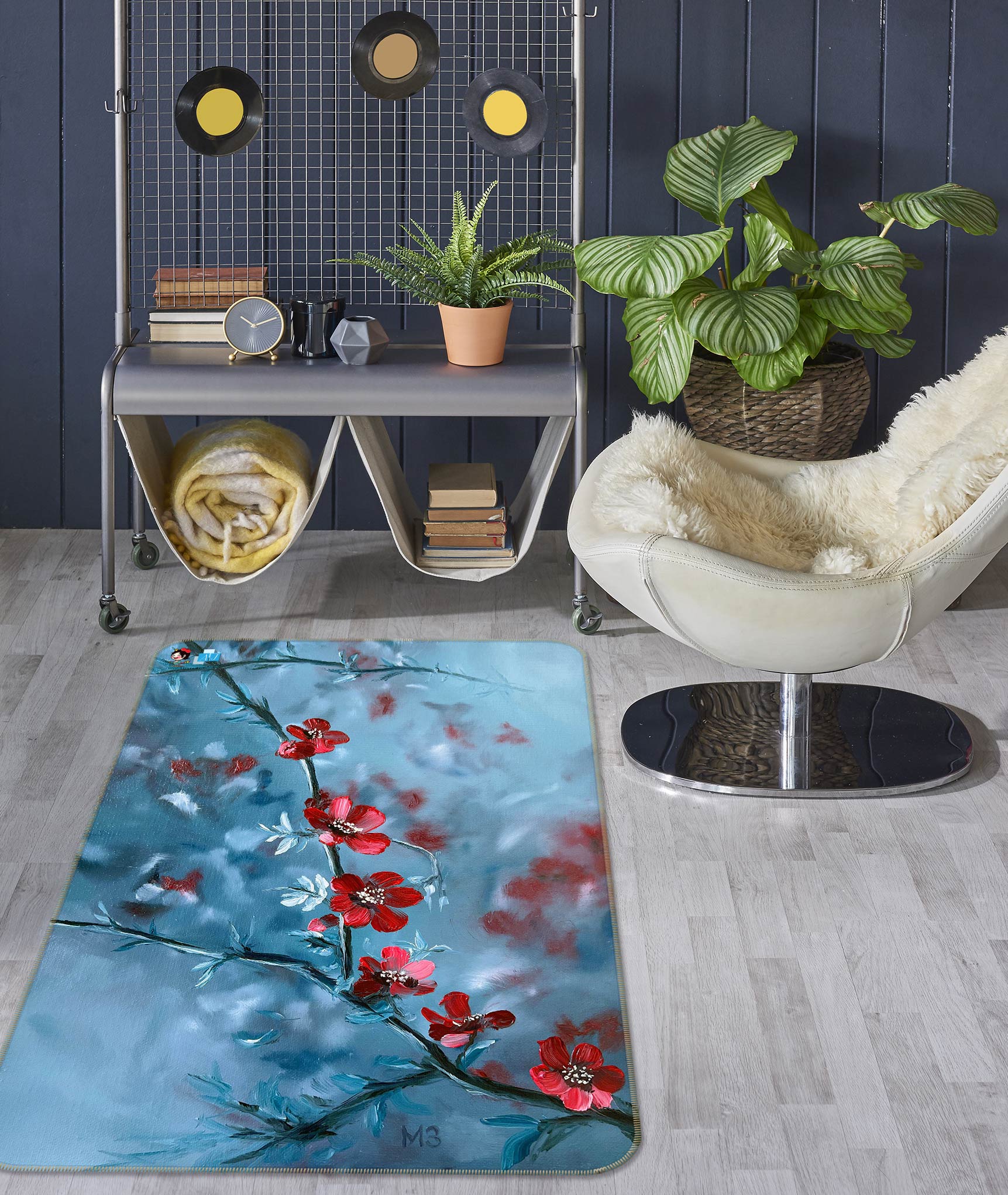 3D Red Plum Blossom Branch 9721 Marina Zotova Rug Non Slip Rug Mat