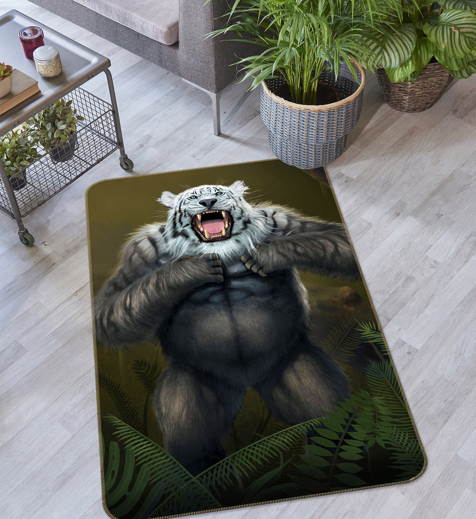 3D Tigerilla wWhite Tiger Version 1076 Vincent Hie Rug Non Slip Rug Mat