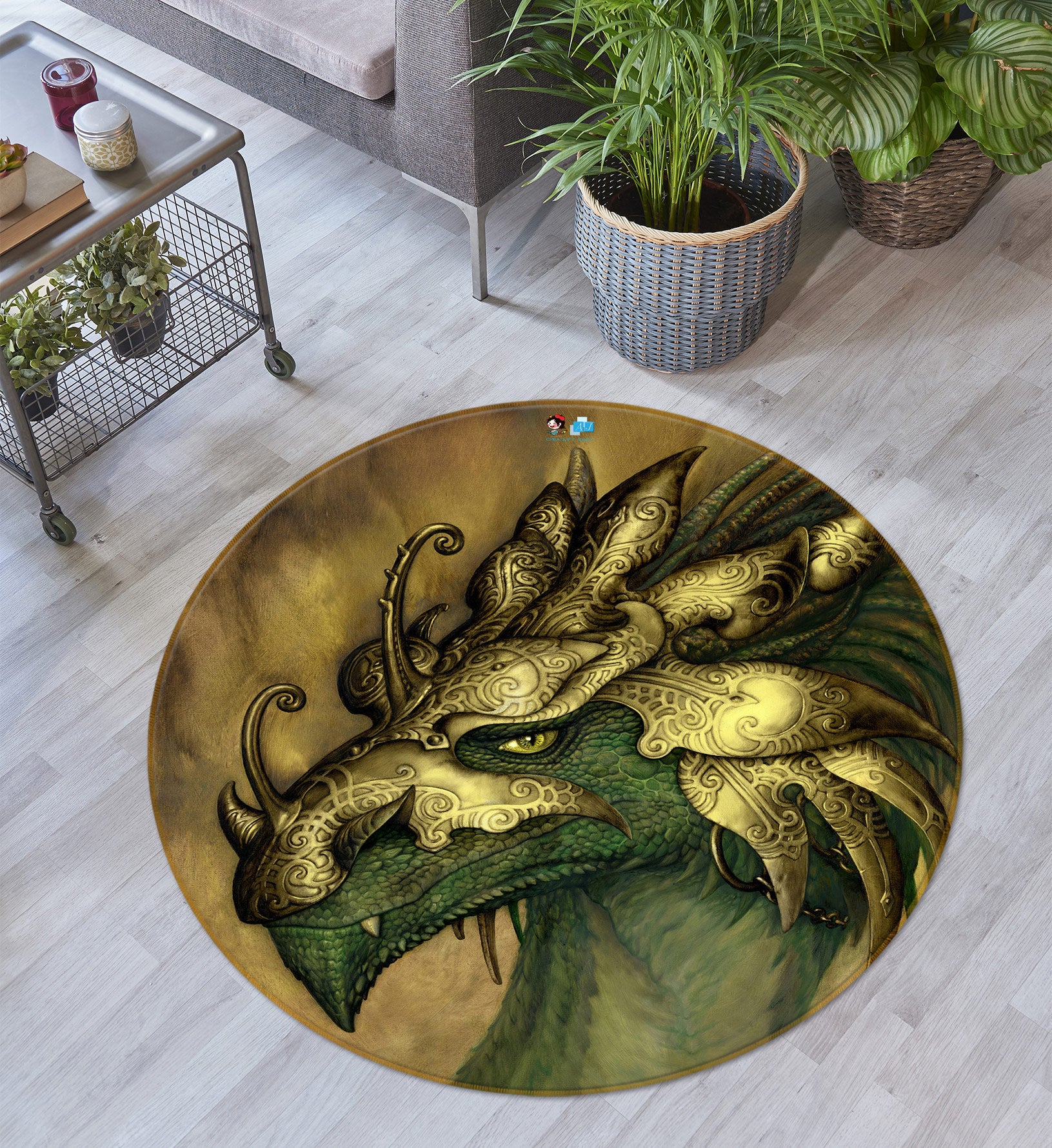 3D Dragon Head 6141 Ciruelo Rug Round Non Slip Rug Mat
