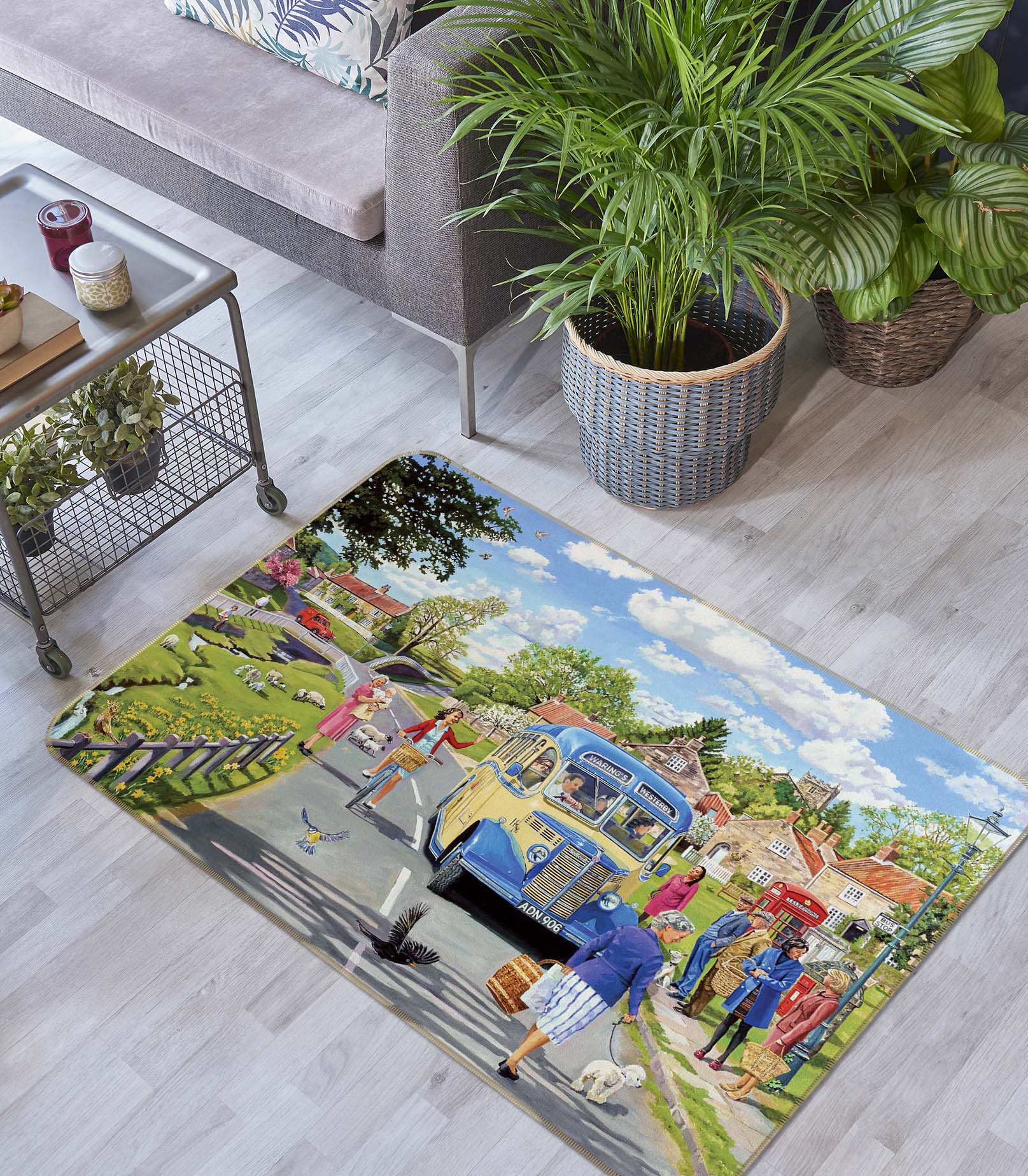 3D The Village Bus Stop 1122 Trevor Mitchell Rug Non Slip Rug Mat