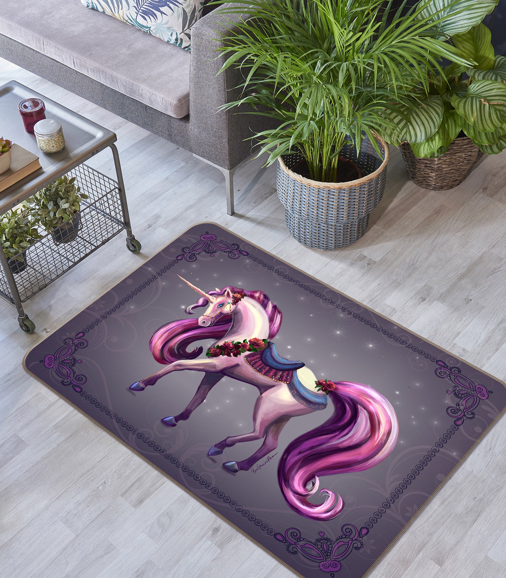 3D Princess Unicorn 3014 Rose Catherine Khan Rug Non Slip Rug Mat