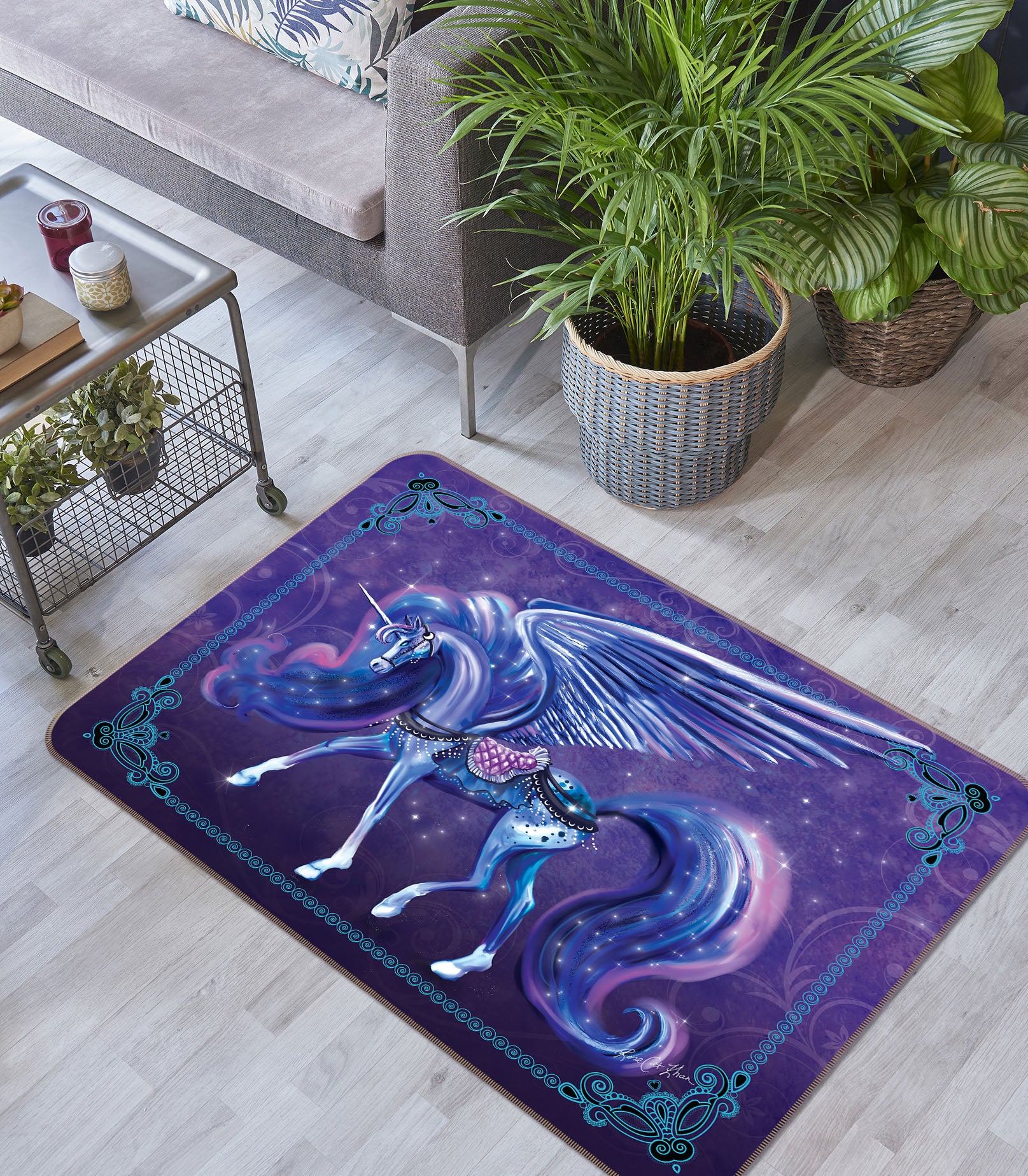 3D Forest Unicorn 3016 Rose Catherine Khan Rug Non Slip Rug Mat