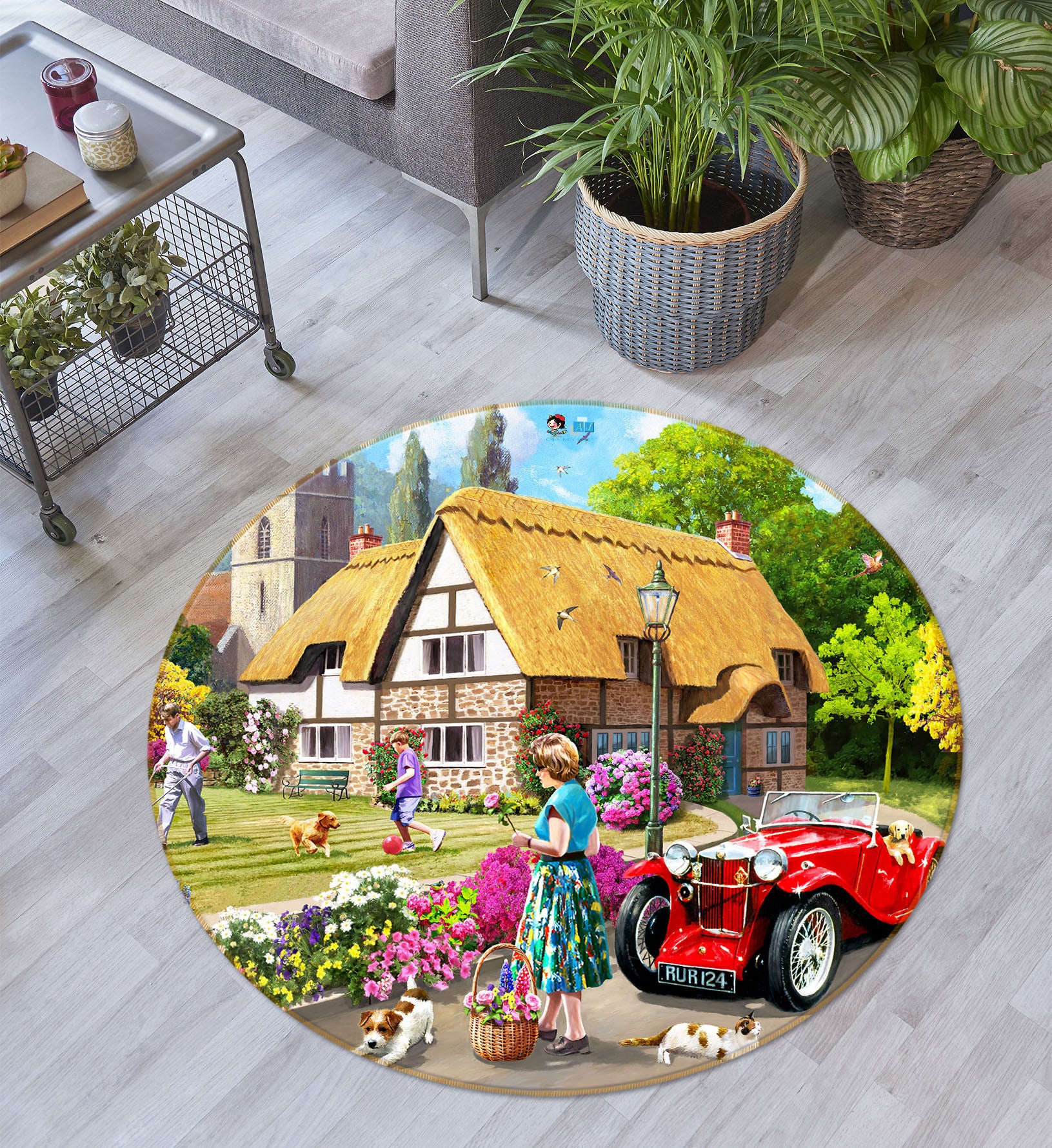 3D Car Woman 048 Kevin Walsh Rug Round Non Slip Rug Mat