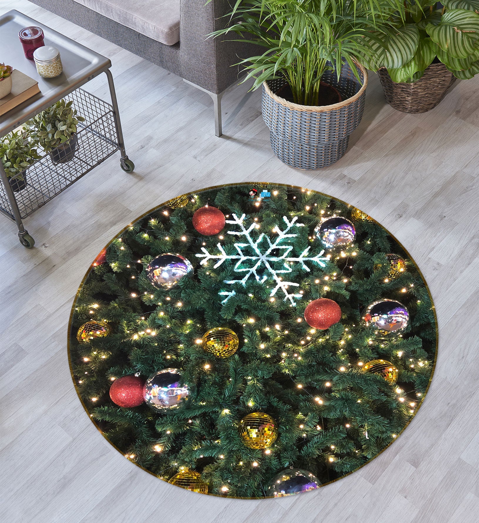 3D Tree 55237 Christmas Round Non Slip Rug Mat Xmas