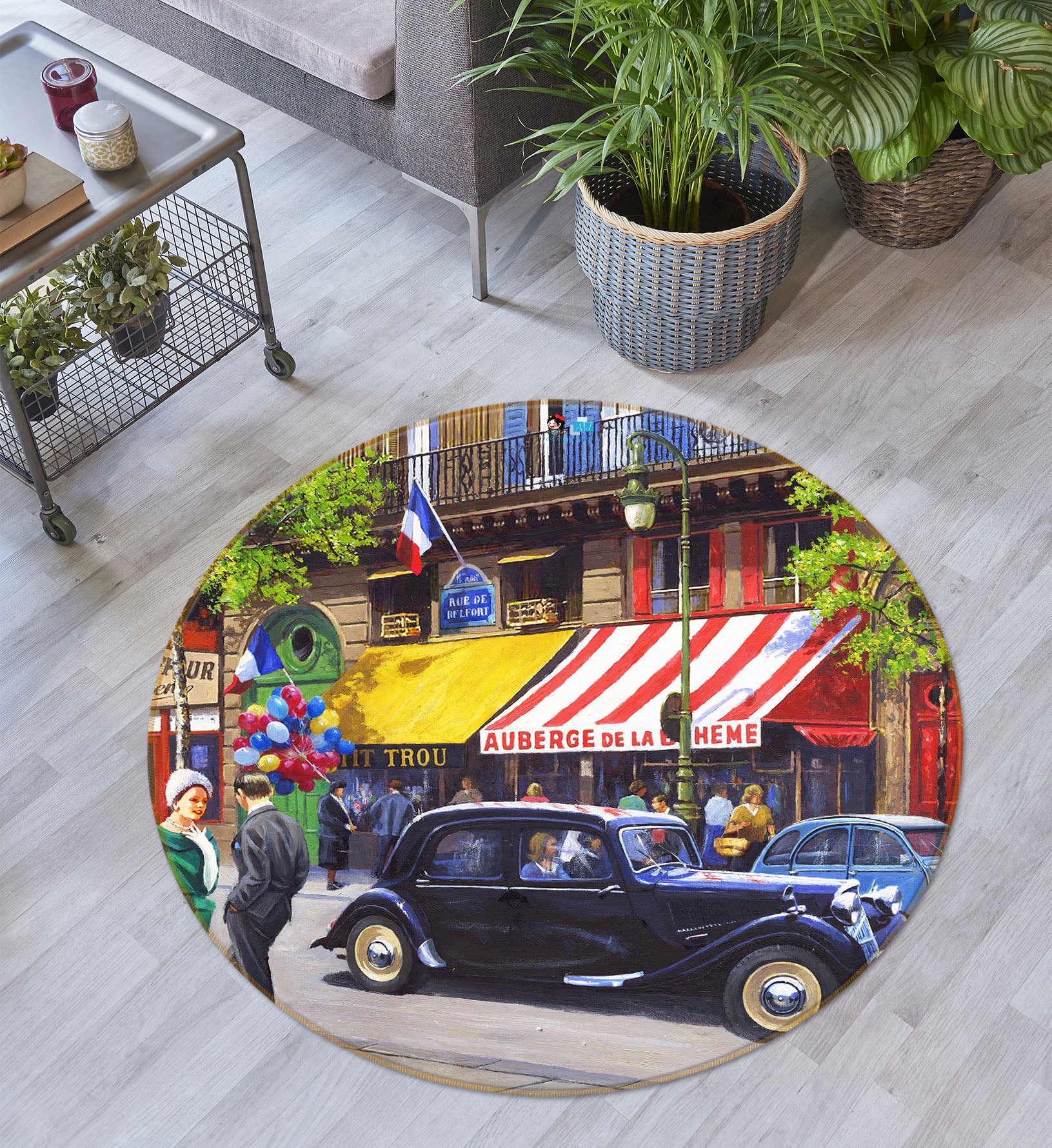 3D Black Car 052 Kevin Walsh Rug Round Non Slip Rug Mat