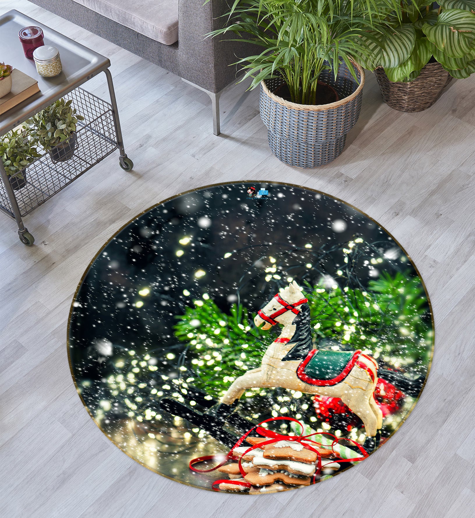 3D Trojan Horse 55183 Christmas Round Non Slip Rug Mat Xmas