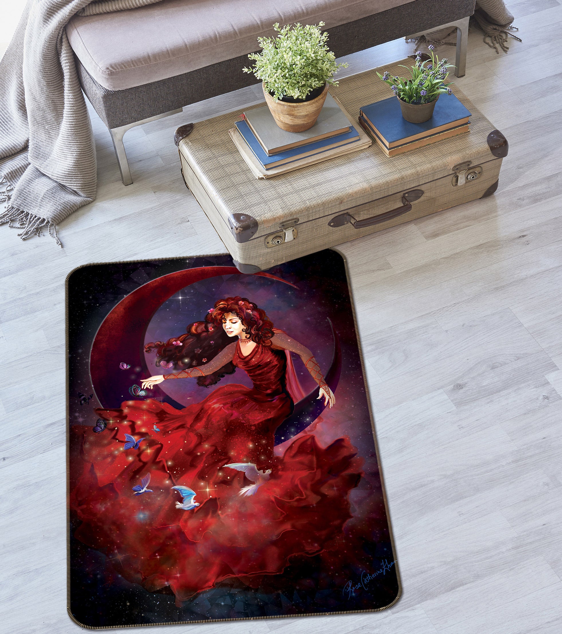 3D Red Girl 3032 Rose Catherine Khan Rug Non Slip Rug Mat