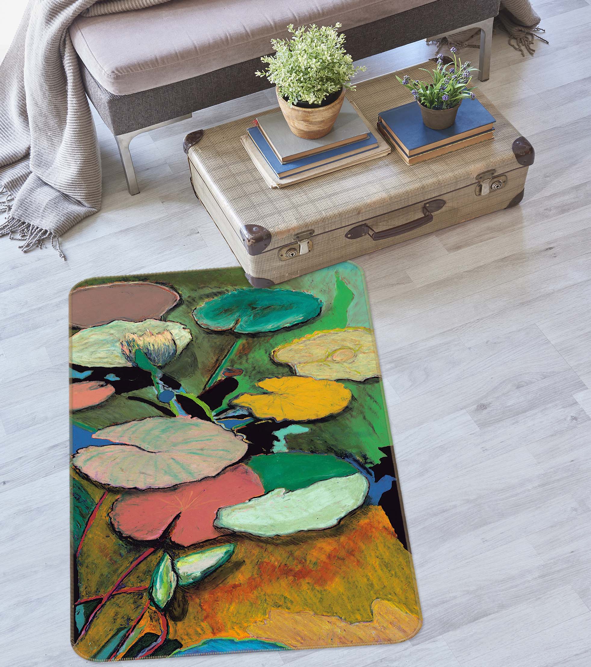 3D Painting Lotus Leaf 3042 Allan P. Friedlander Rug Non Slip Rug Mat