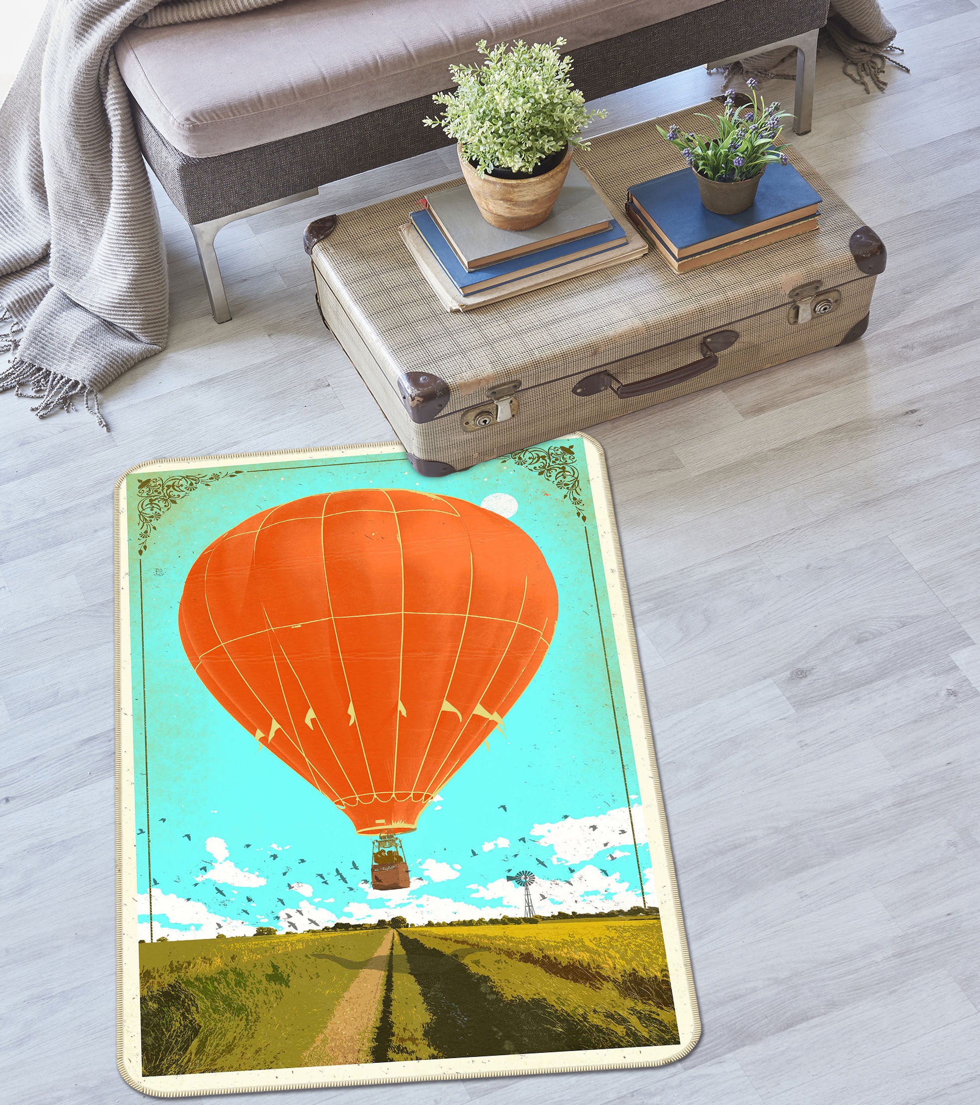3D Hot Air Balloon 1007 Showdeer Rug Non Slip Rug Mat