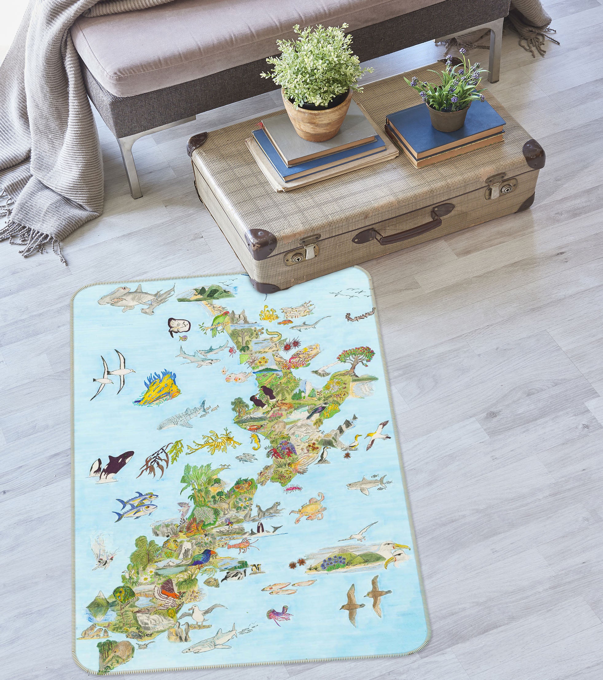 3D Animal Atlas 1517 Michael Sewell Rug Non Slip Rug Mat