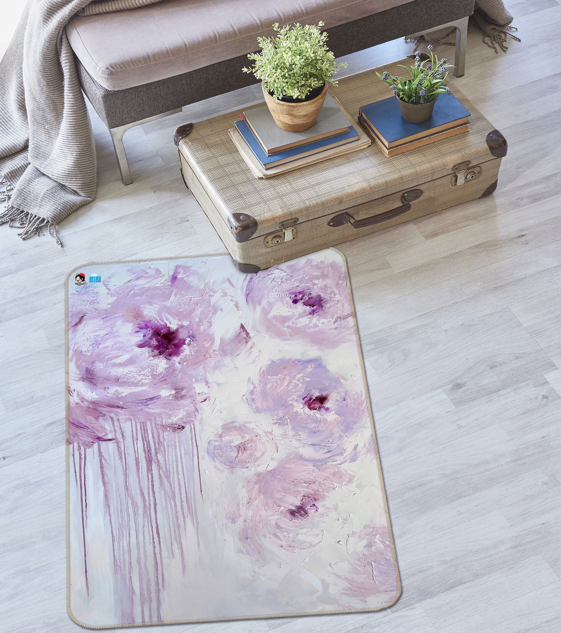 3D Pink Watercolor Flowers 3845 Skromova Marina Rug Non Slip Rug Mat
