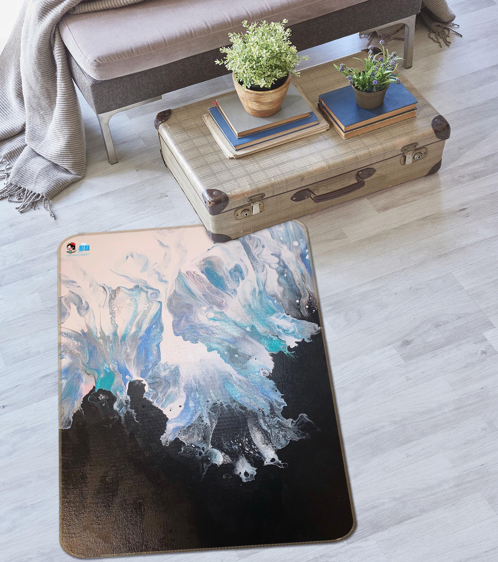 3D Black Light Blue 40021 Valerie Latrice Rug Non Slip Rug Mat