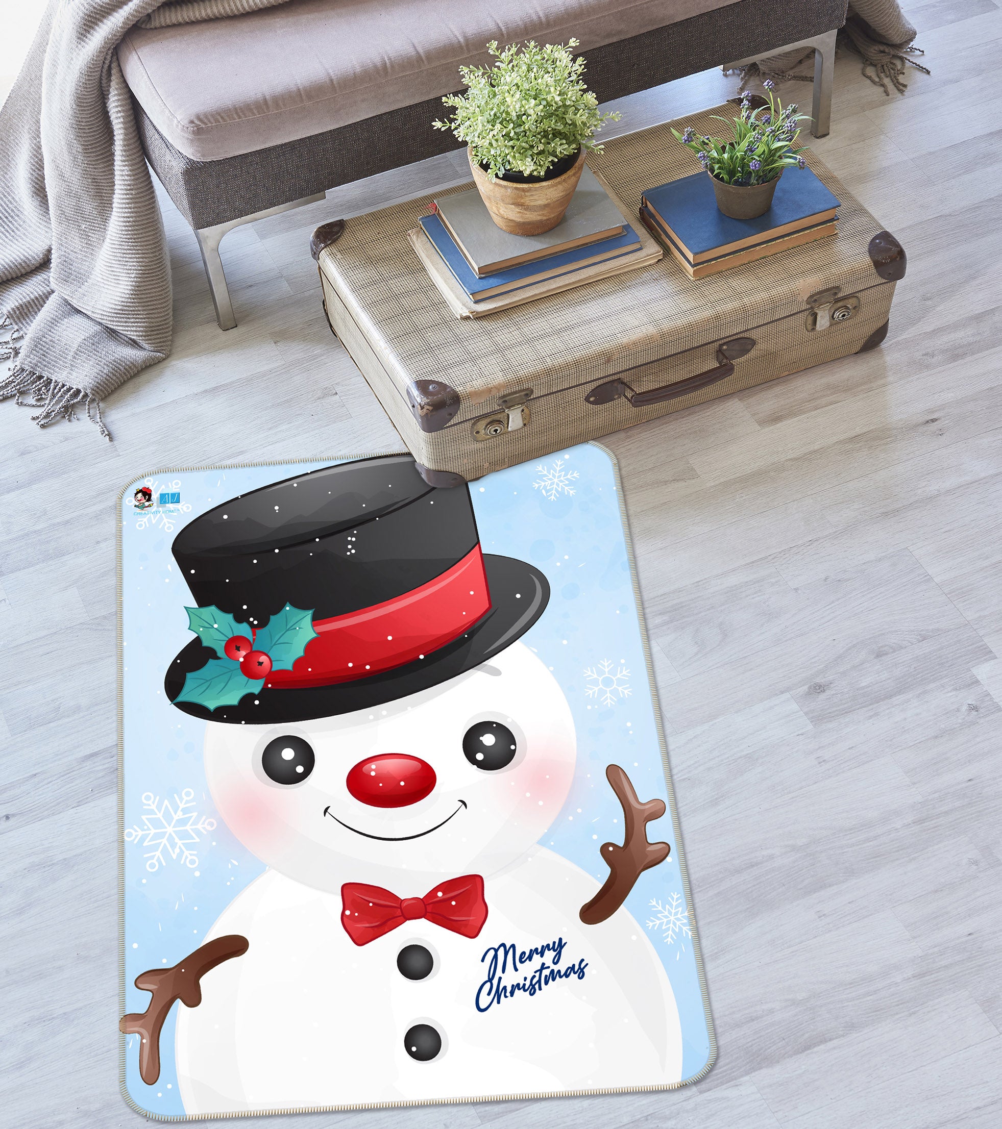 3D Cute Snowman Top Hat 57010 Christmas Non Slip Rug Mat Xmas