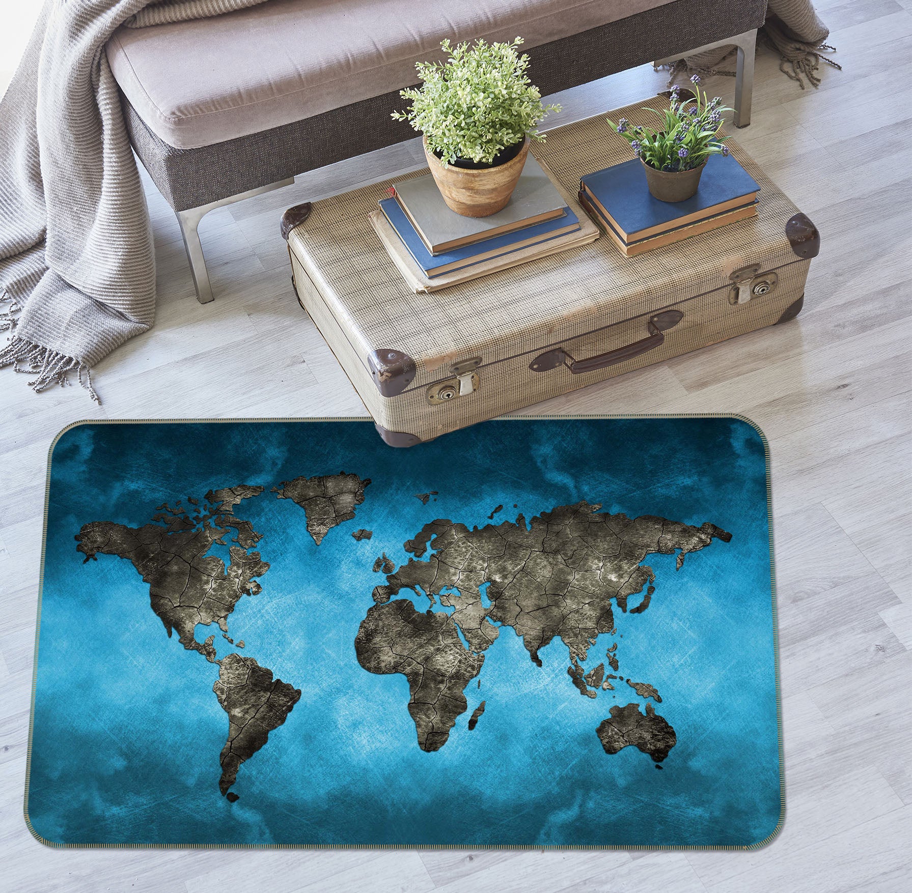 3D Blue Ocean 2008 World Map Non Slip Rug Mat