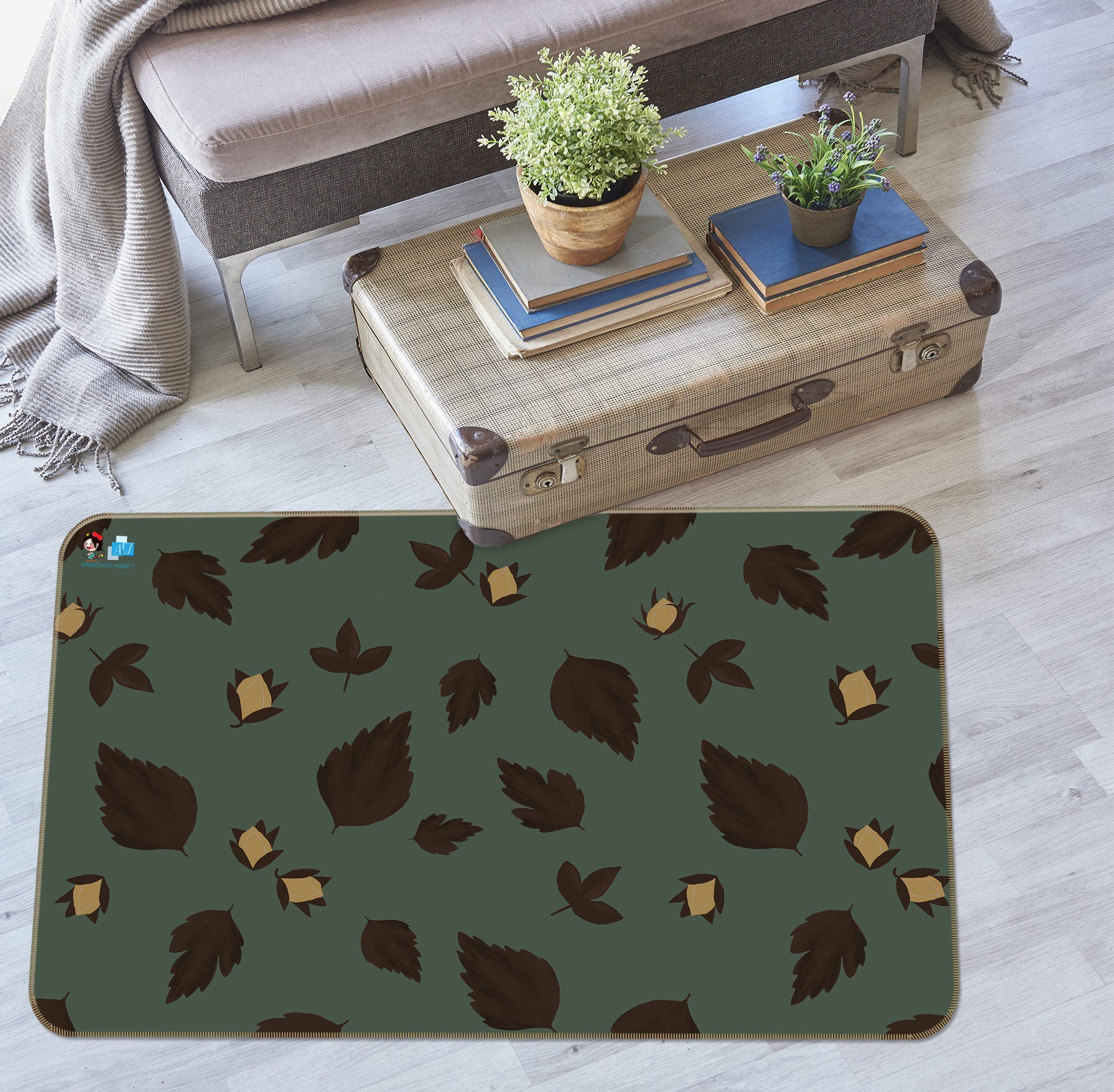 3D Leaves 9881 Kasumi Loffler Rug Non Slip Rug Mat