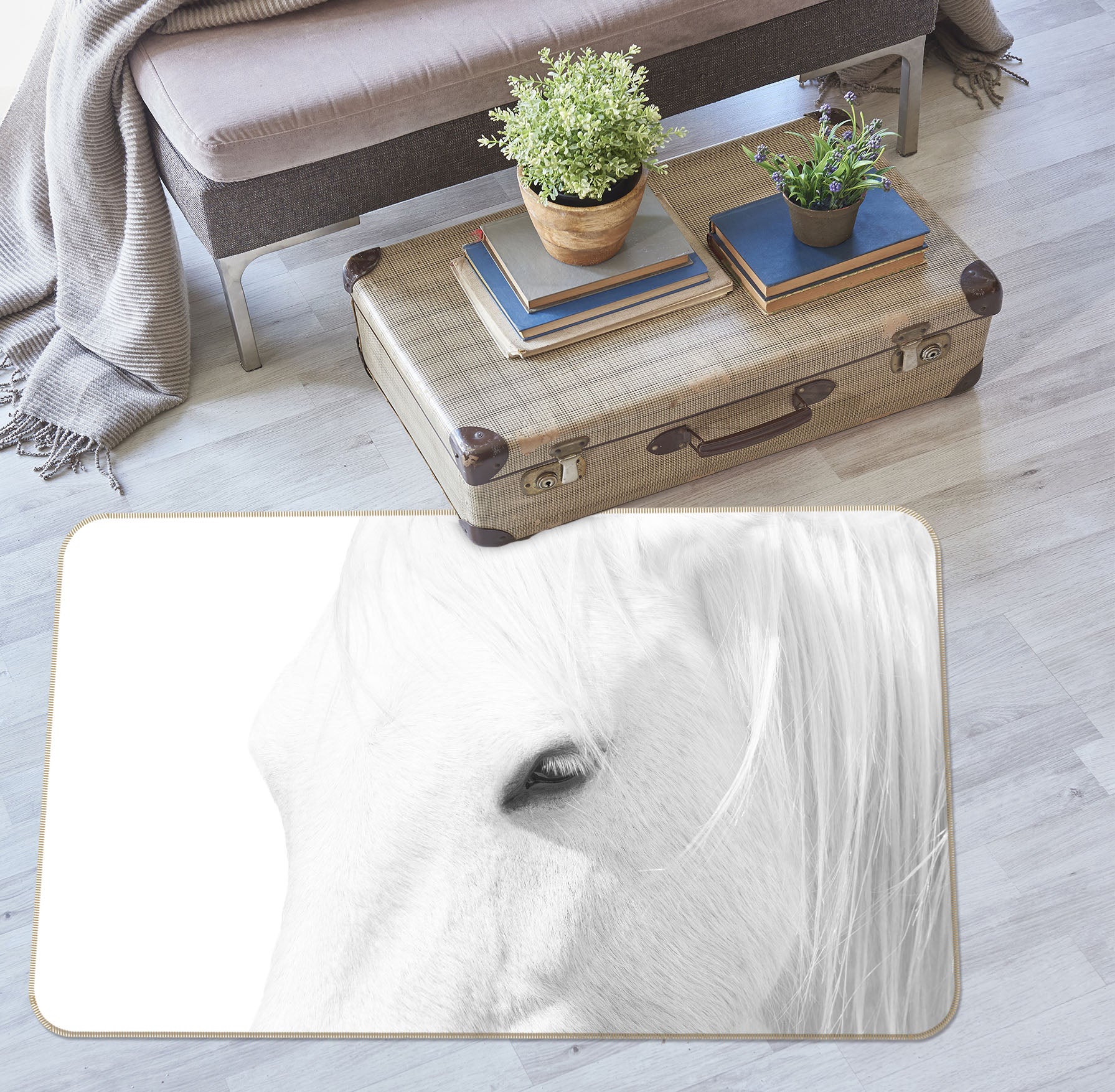3D White Horse 1173 Marco Carmassi Rug Non Slip Rug Mat