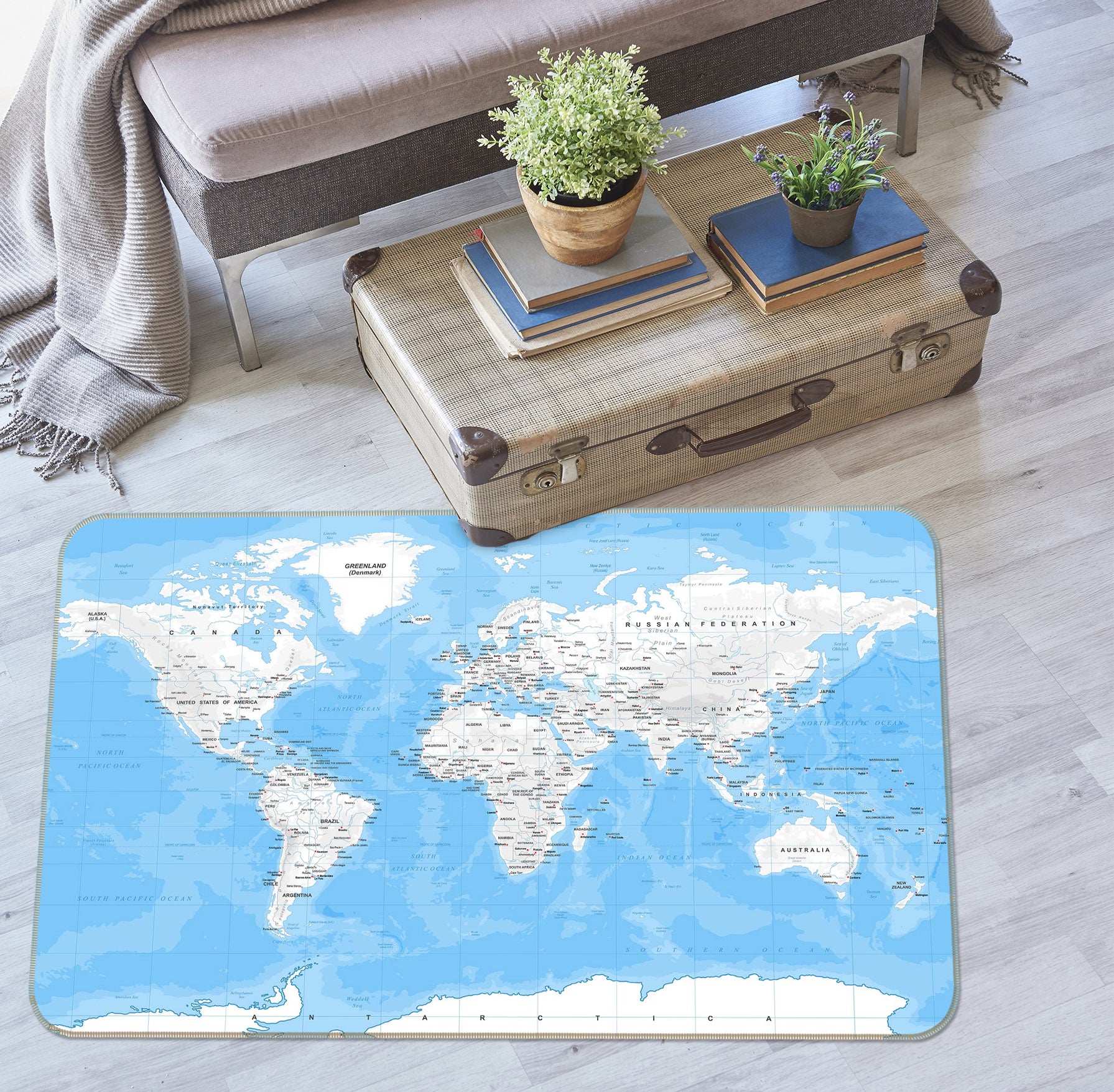 3D Blue Sky White Clouds 286 World Map Non Slip Rug Mat