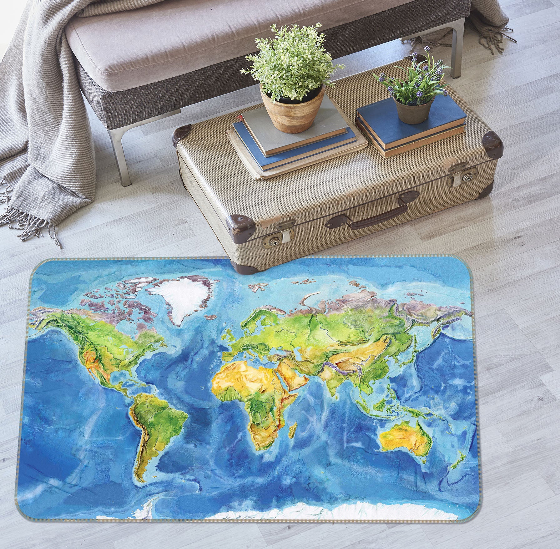 3D Blue Ocean 295 World Map Non Slip Rug Mat