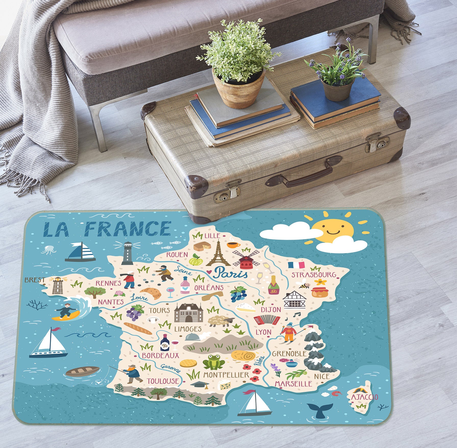 3D Five Star Pattern 267 World Map Non Slip Rug Mat