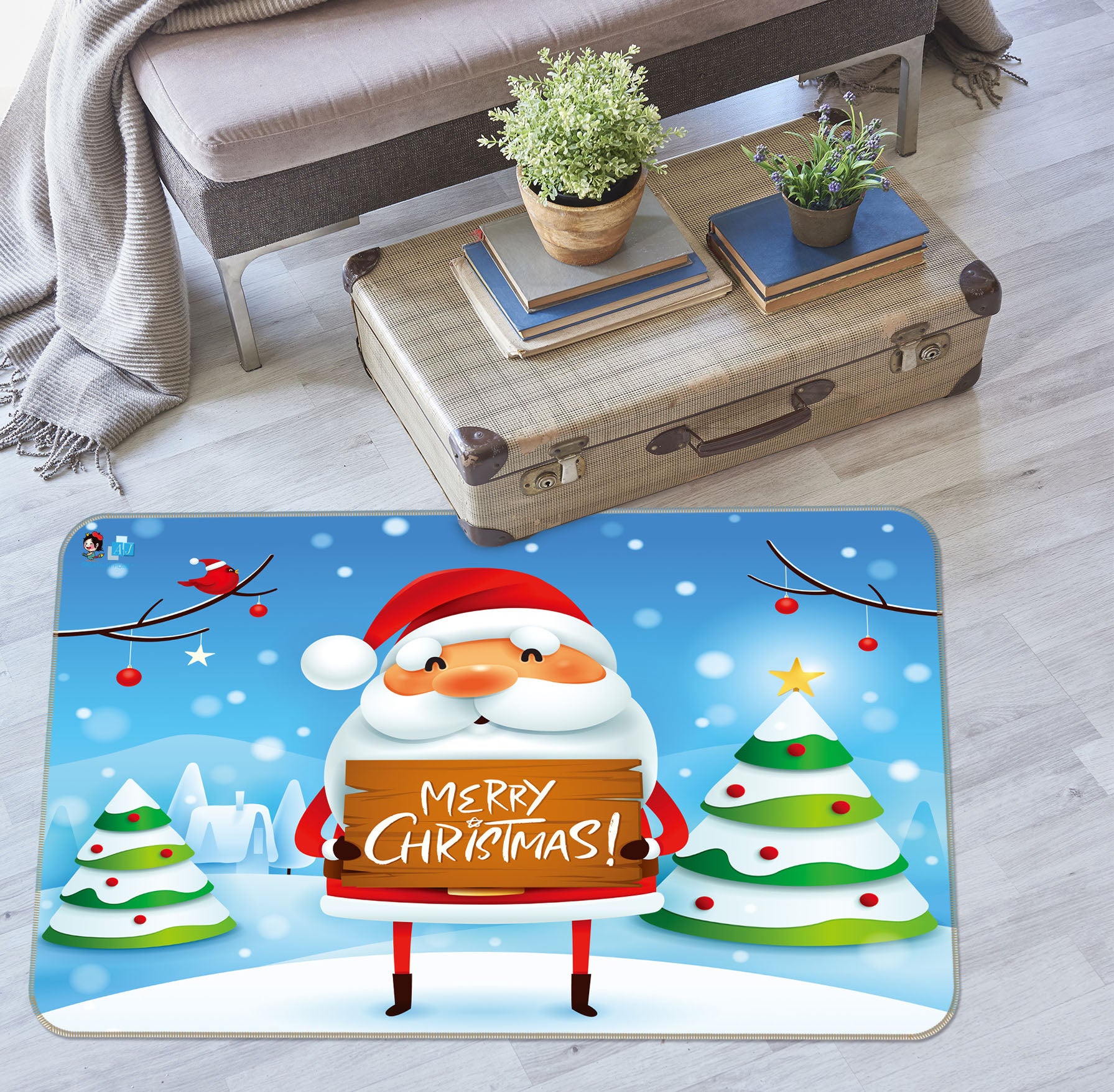 3D Santa Snow Tree 56249 Christmas Non Slip Rug Mat Xmas