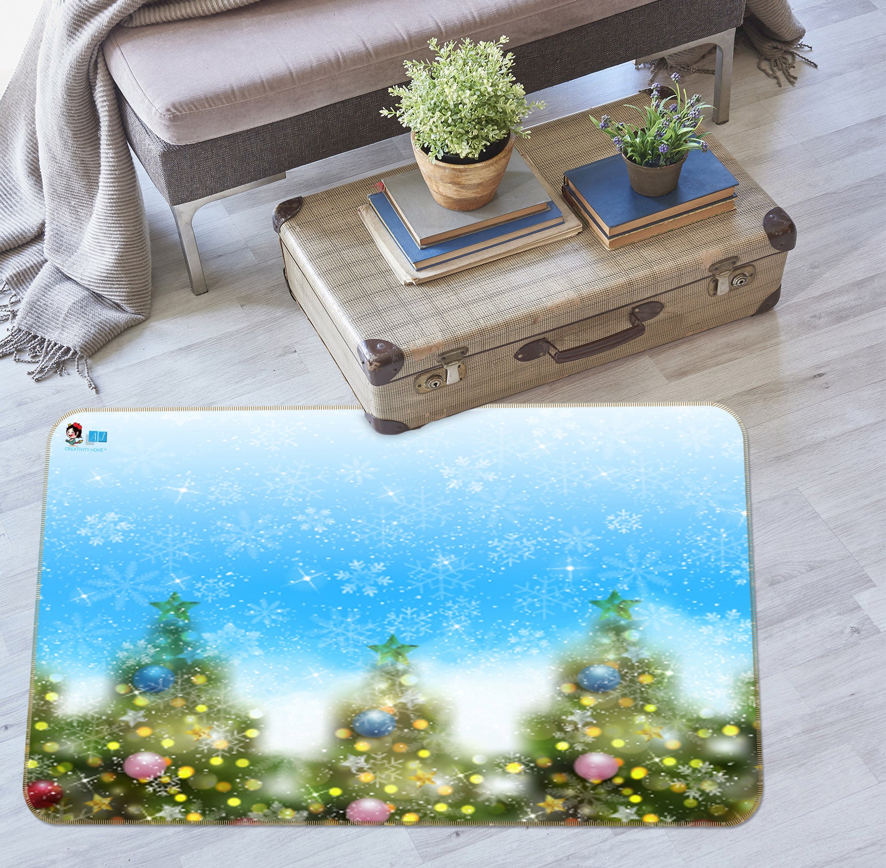 3D Snow Three Trees 56244 Christmas Non Slip Rug Mat Xmas