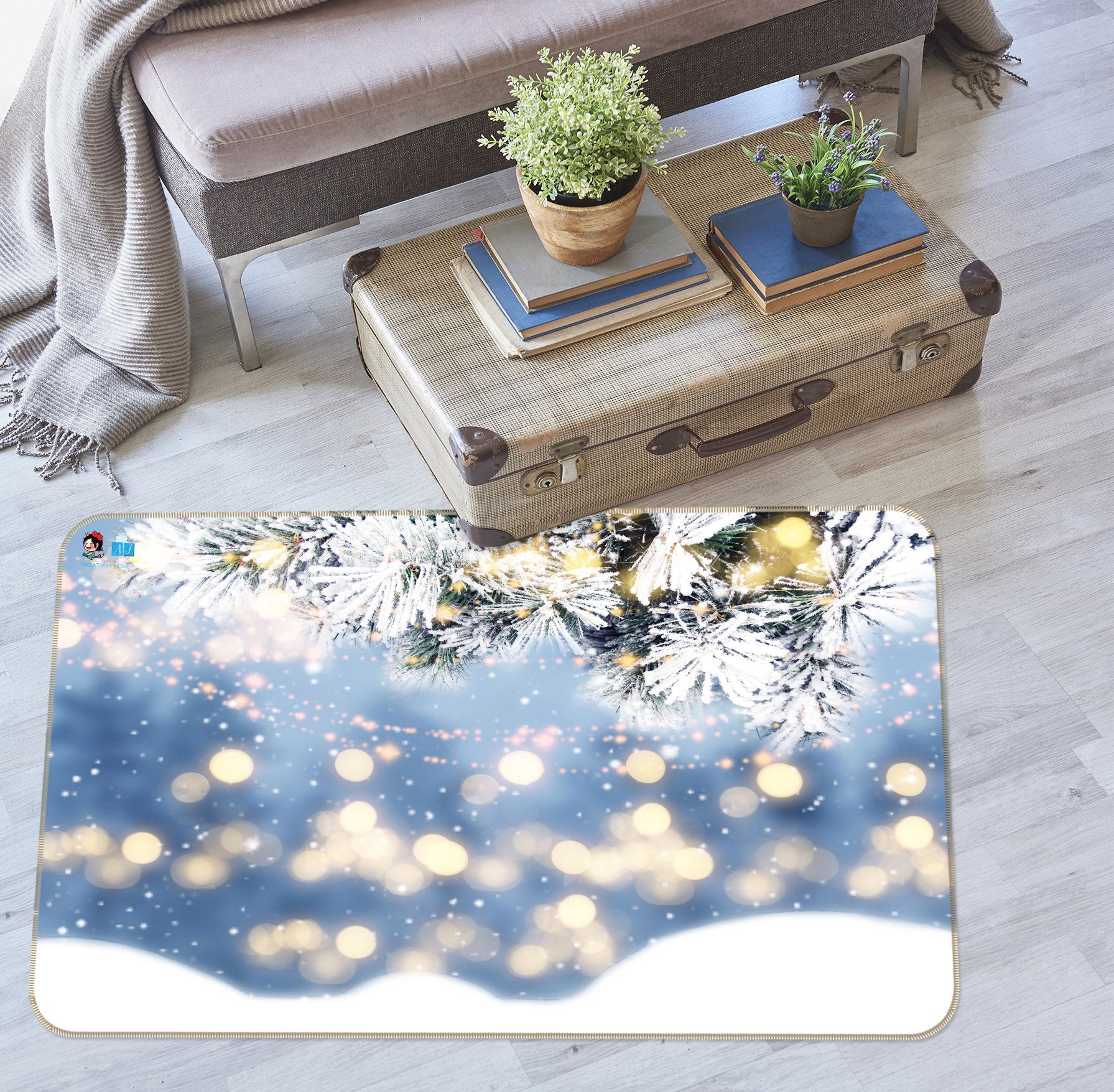 3D Snow Light Shadow 57002 Christmas Non Slip Rug Mat Xmas