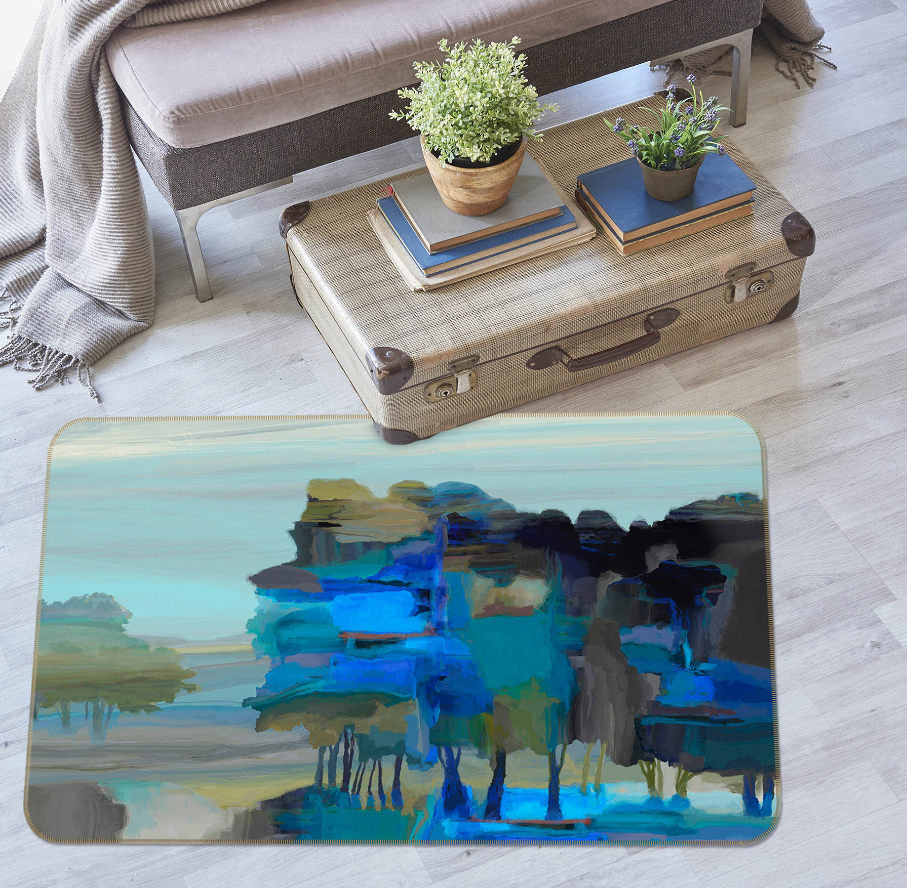 3D Blue Lake 1027 Michael Tienhaara Rug Non Slip Rug Mat