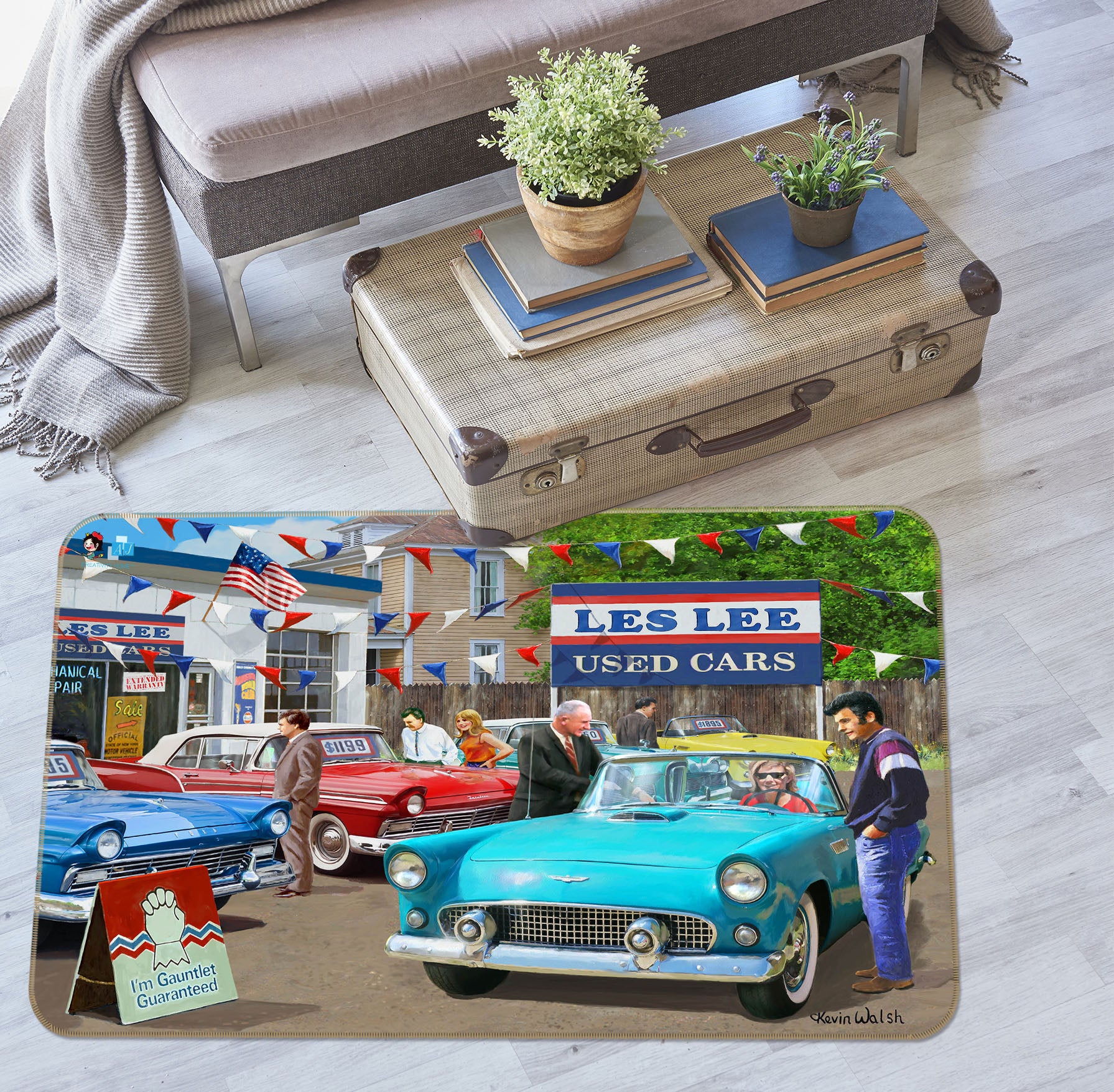3D Flag Blue Car 027 Kevin Walsh Rug Non Slip Rug Mat