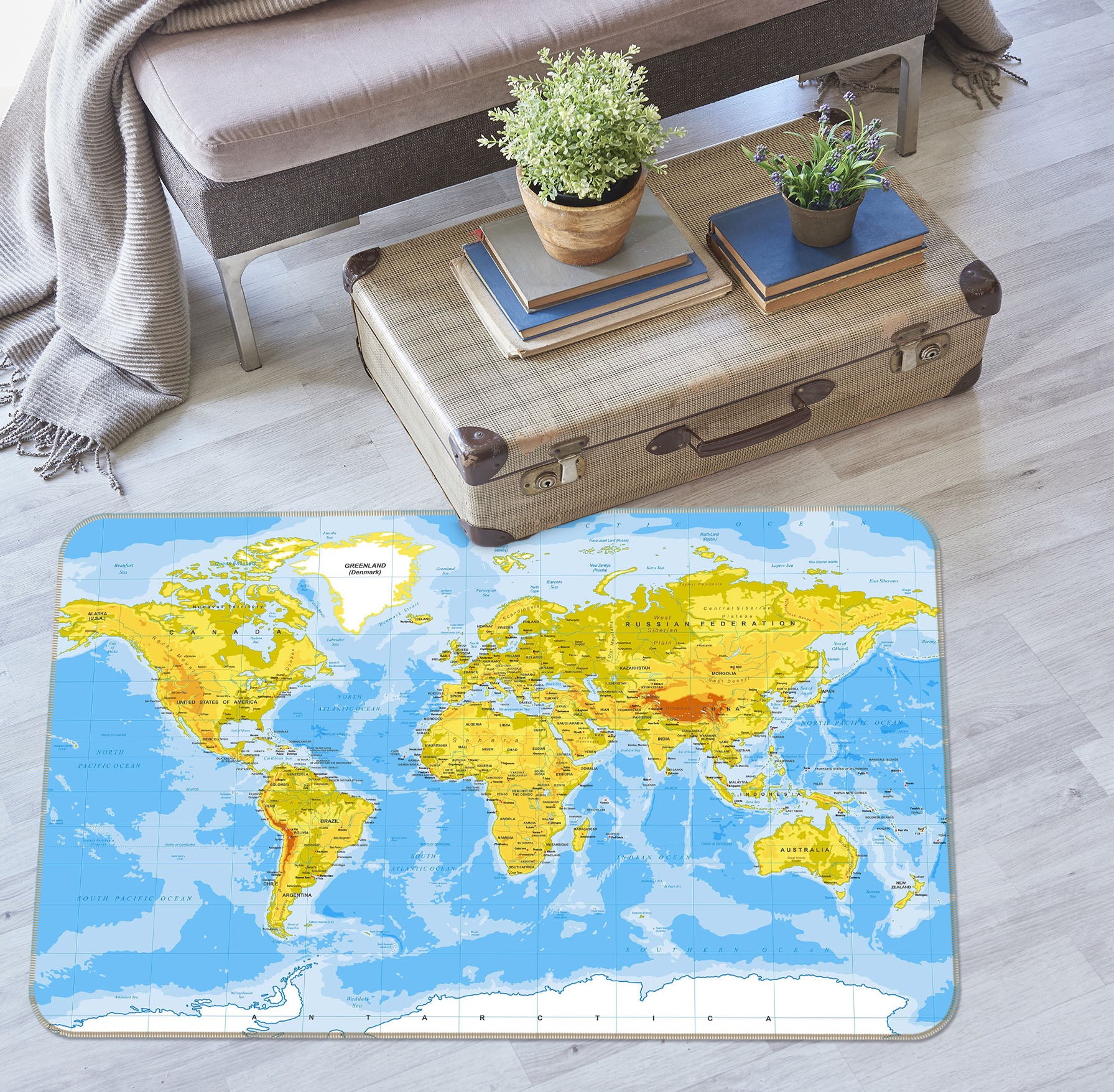 3D Green Land 291 World Map Non Slip Rug Mat