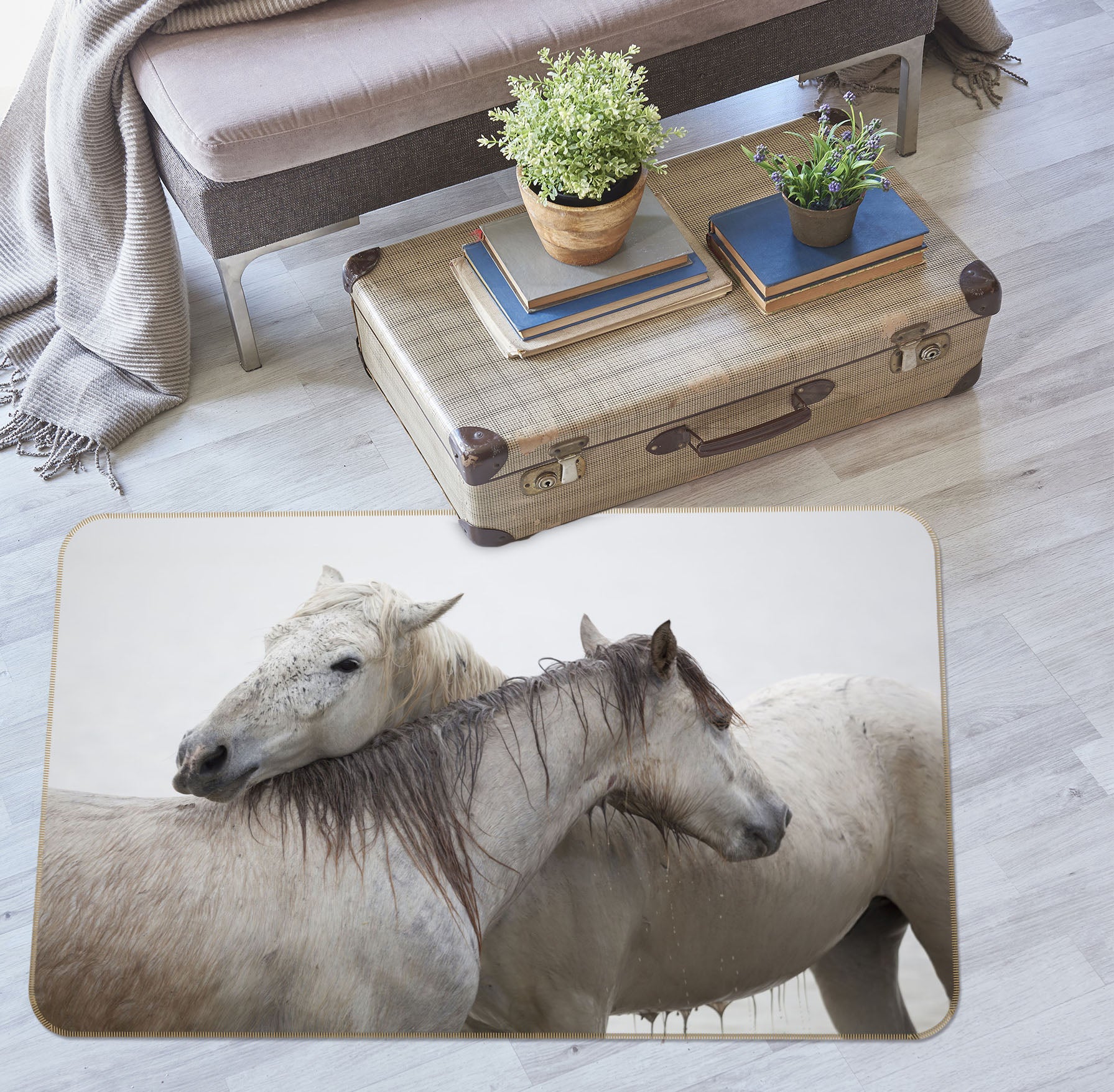 3D Two Horses 1075 Marco Carmassi Rug Non Slip Rug Mat