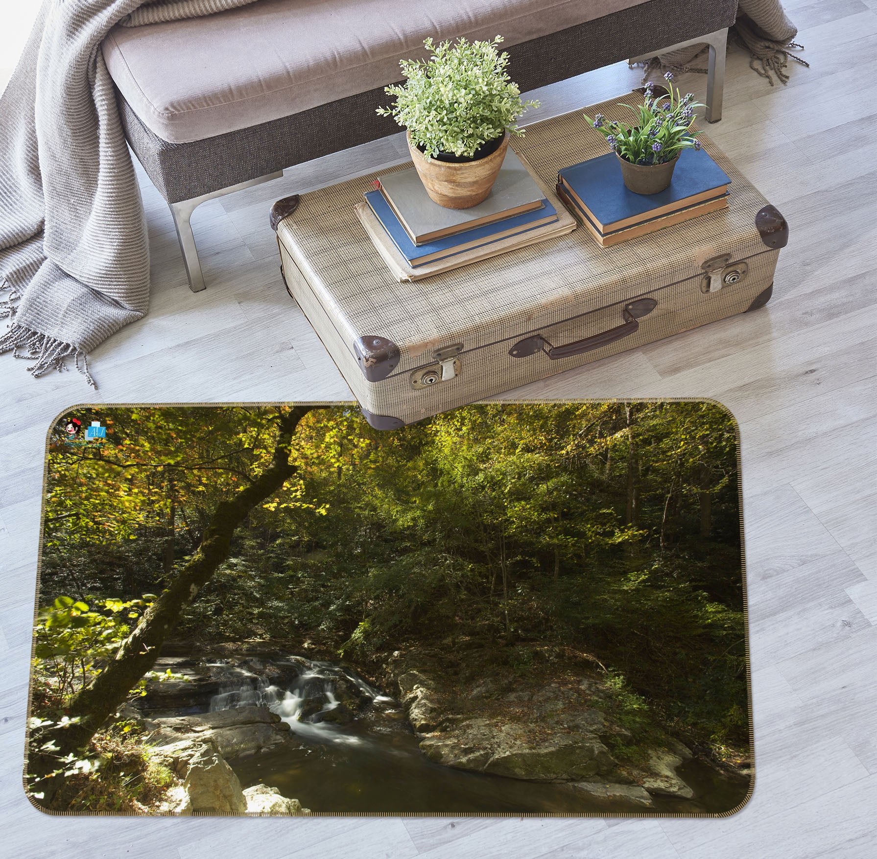 3D Trees Stream 11189 Kathy Barefield Rug Non Slip Rug Mat