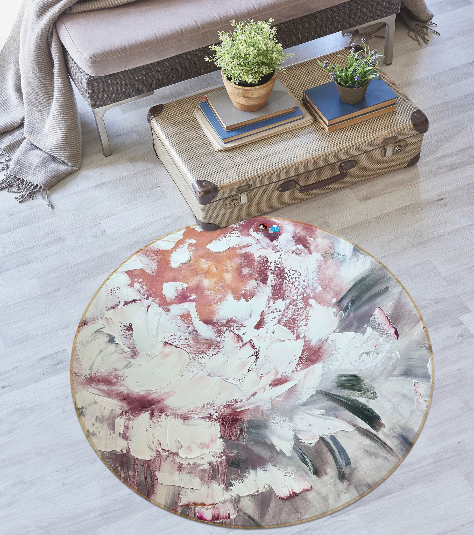 3D Beautiful Flower 4041 Skromova Marina Rug Round Non Slip Rug Mat