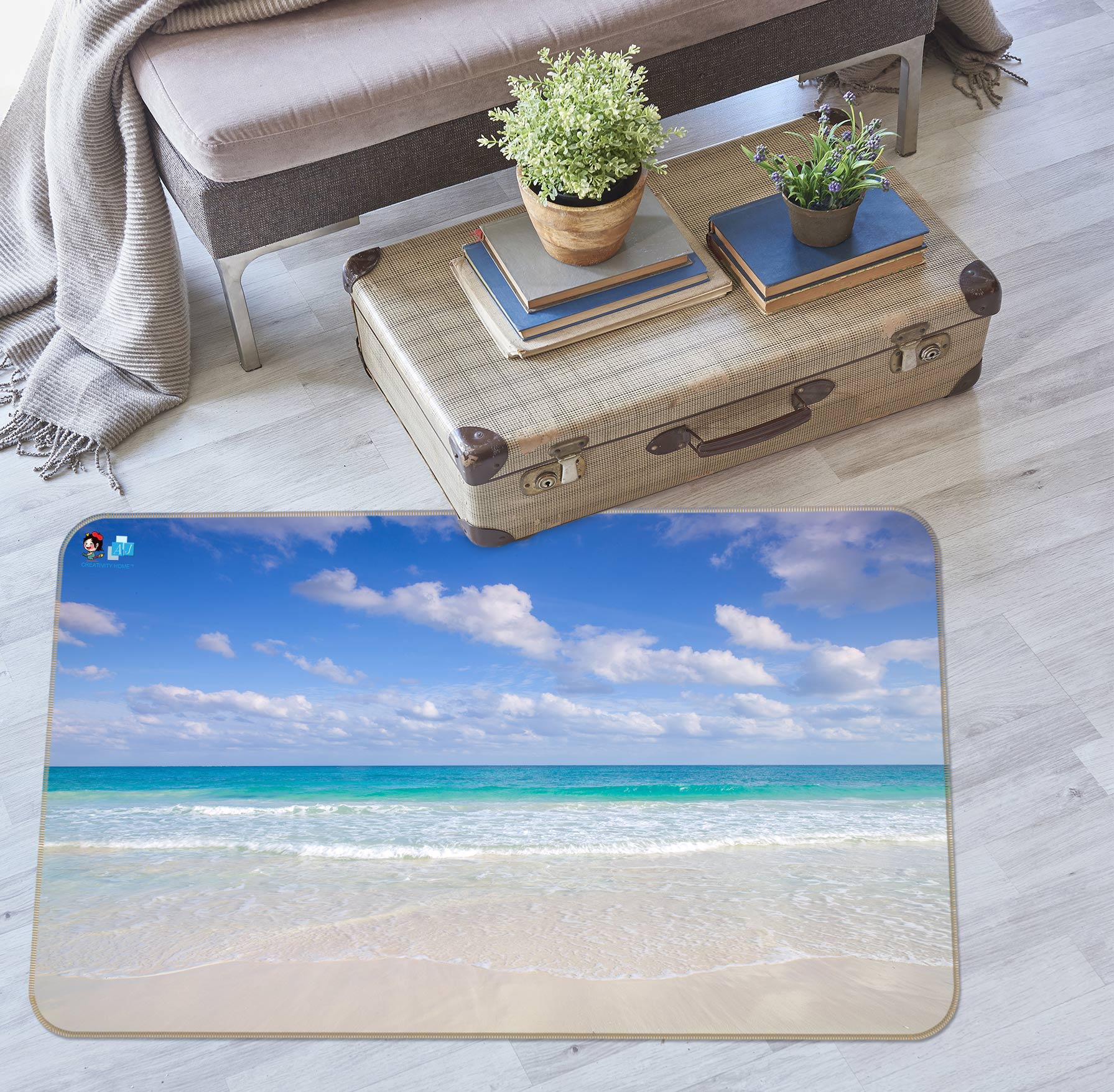3D Beach Waves 6838 Assaf Frank Rug Non Slip Rug Mat