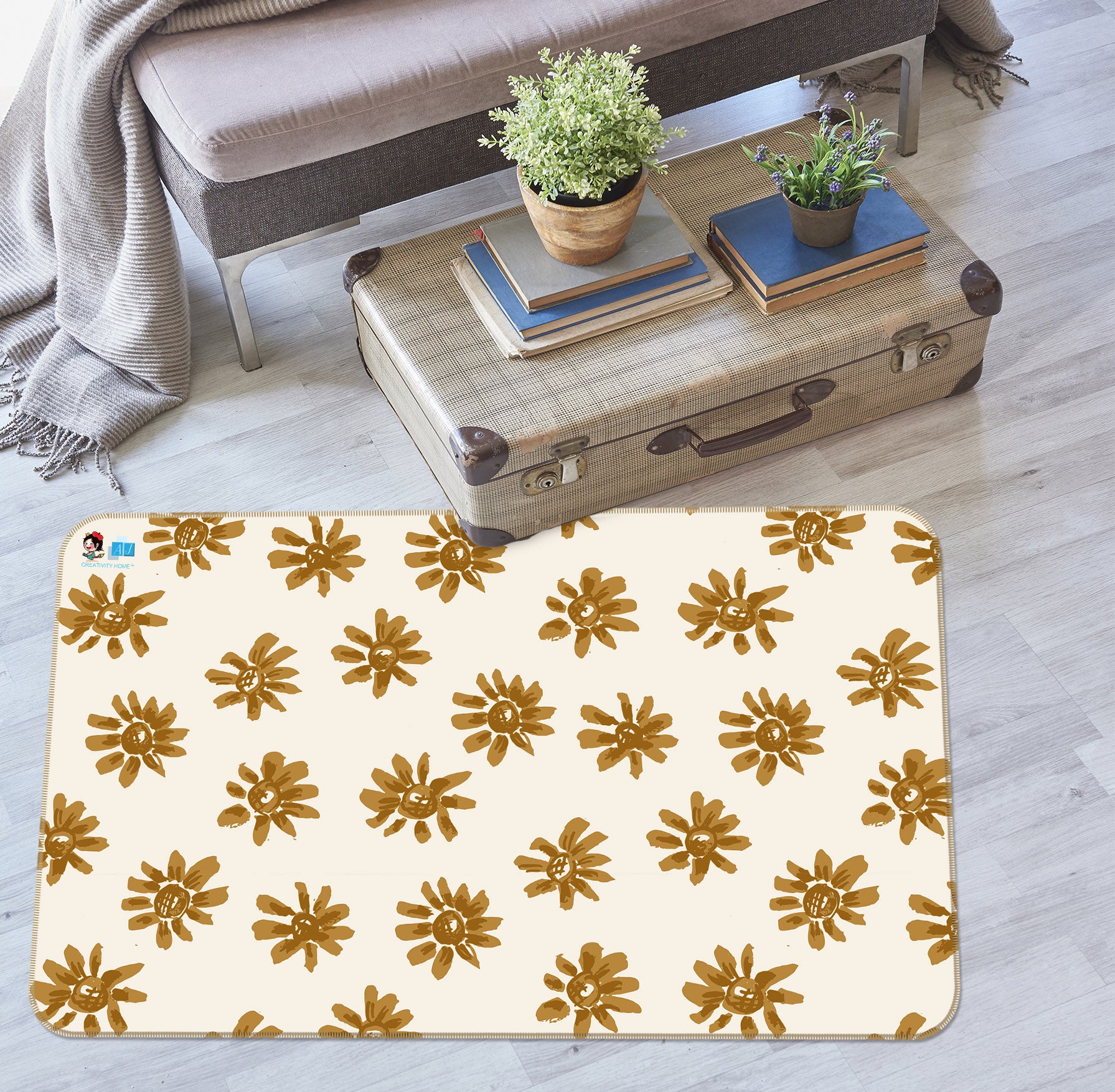3D Brown Flowers 107119 Kashmira Jayaprakash Rug Non Slip Rug Mat