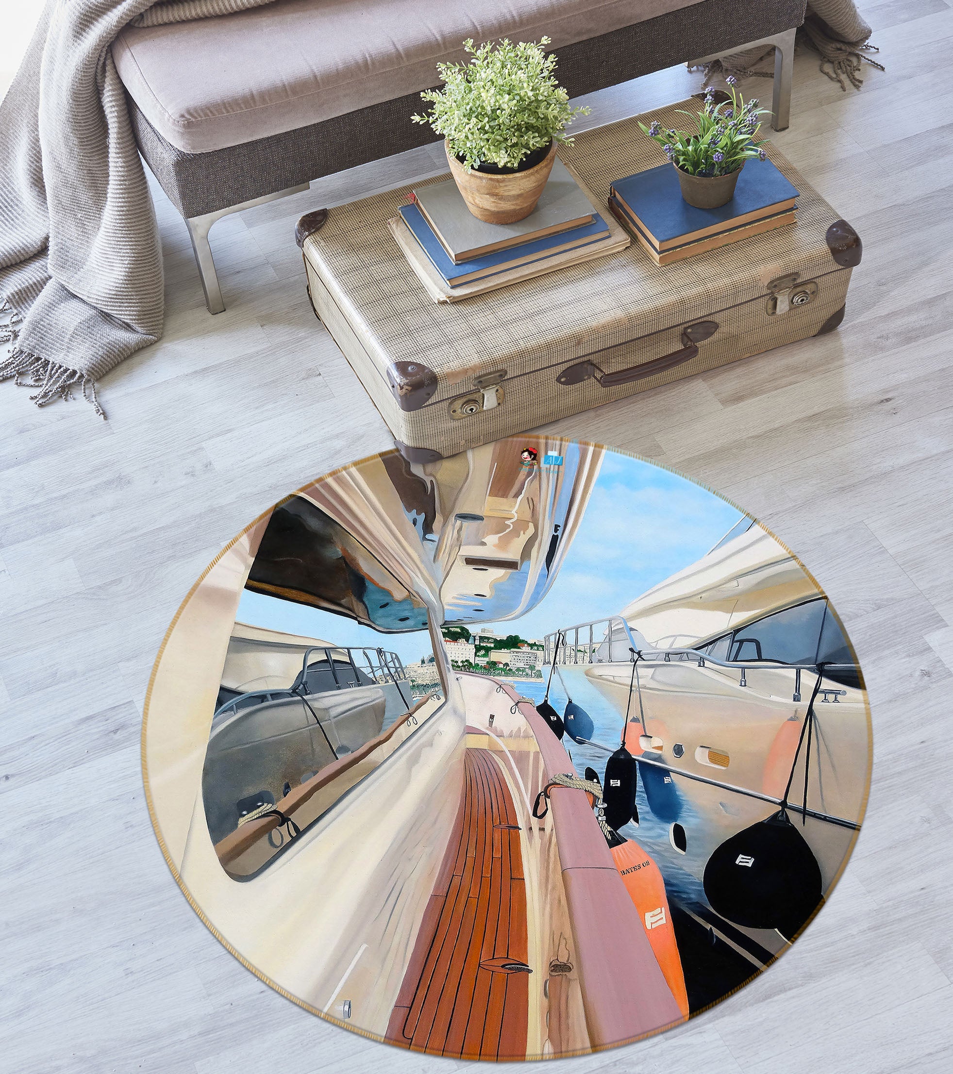 3D Ferry Window 11075 Matthew Holden Bates Rug Round Non Slip Rug Mat