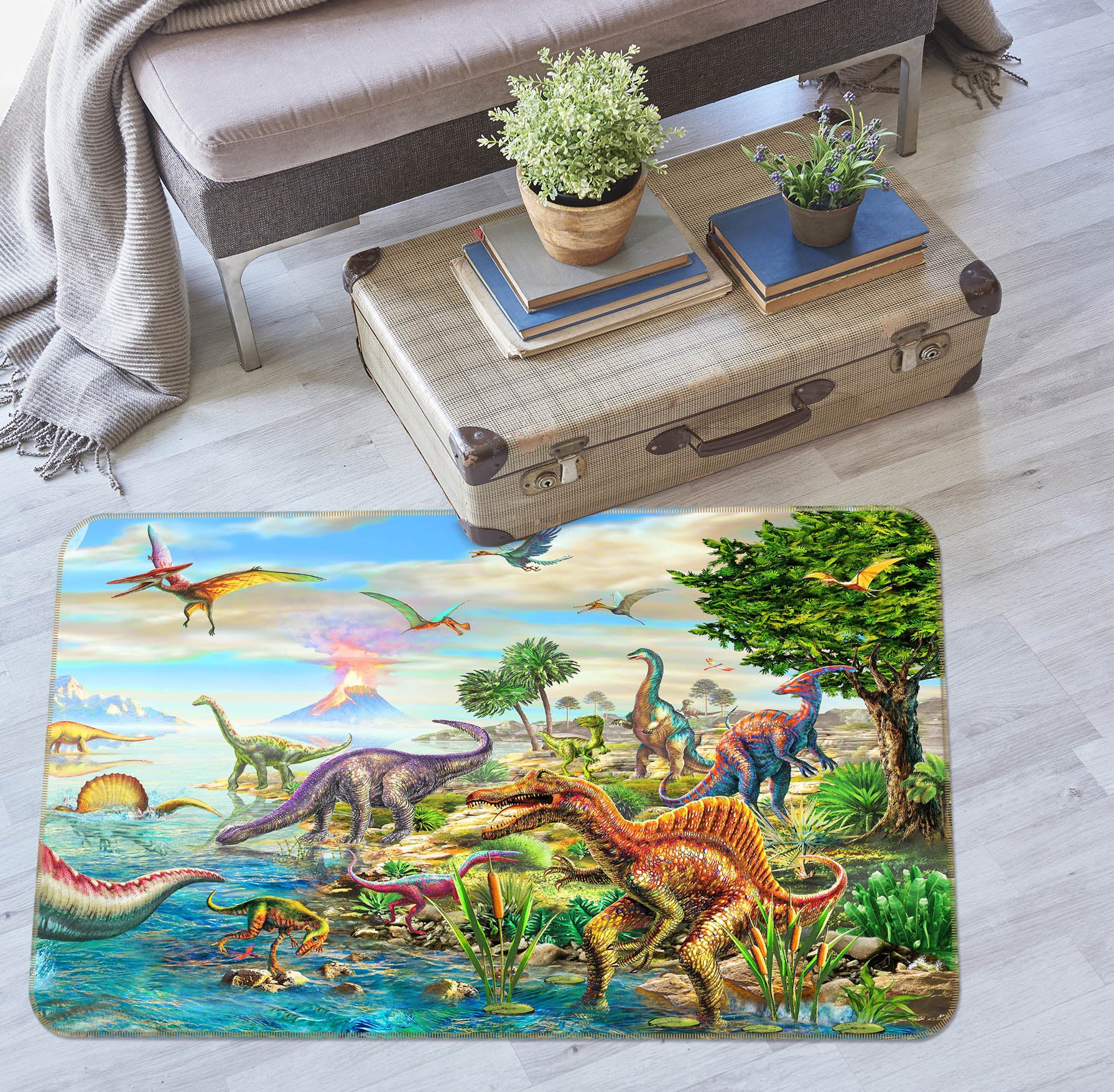 3D Dinosaur Lake 1069 Adrian Chesterman Rug Non Slip Rug Mat