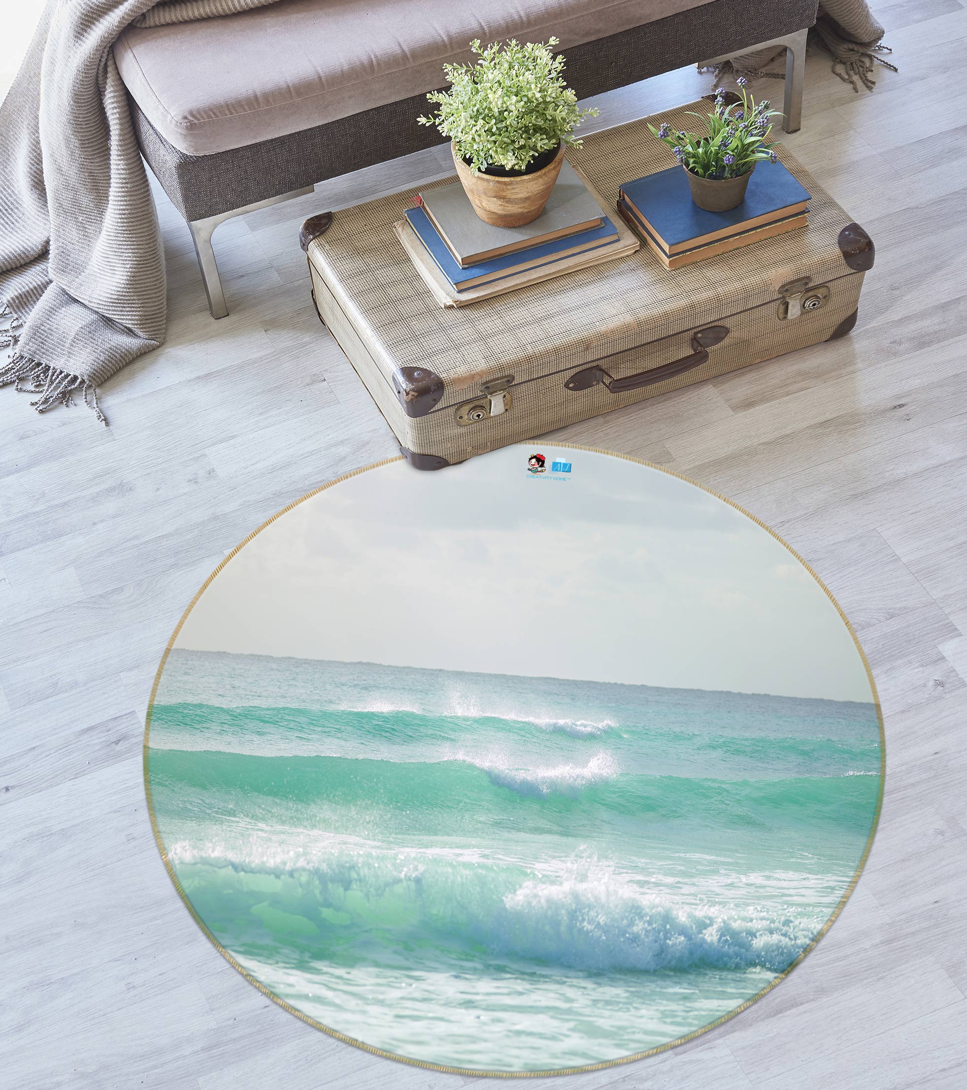 3D Sea Foam 7536 Assaf Frank Rug Round Non Slip Rug Mat